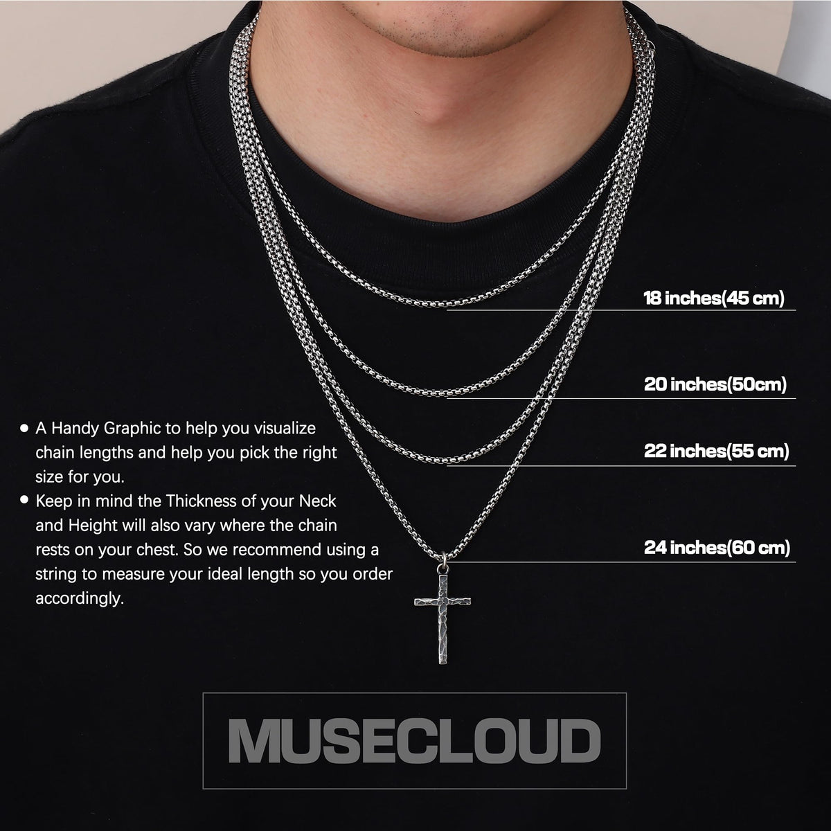 925 Sterling Silver Cross Necklace for Men Box Cuban Figaro - MUSECLOUD Official Imagery - 5
