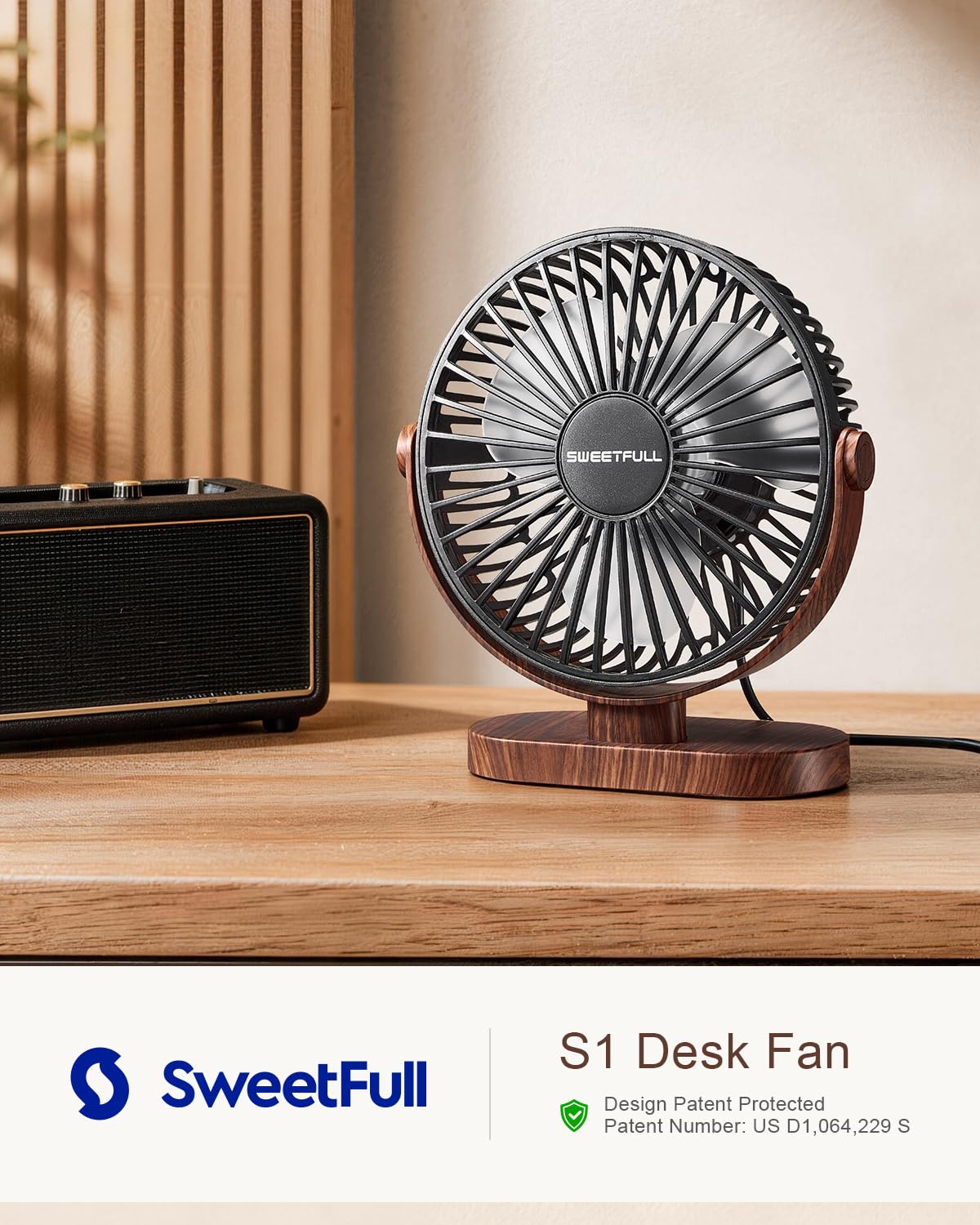 SWEETFULL Small USB Desk Fan, Desktop Table Fan, Quiet Office Min by SWEETFULL - Angle View 3