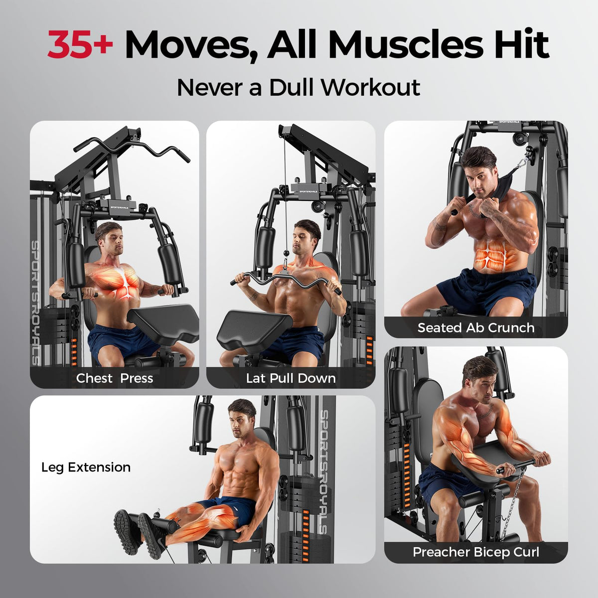 SPORTSROYALS Home Gym Workout Station with 150LBS Weight - Sportsroyals Official Imagery - 6