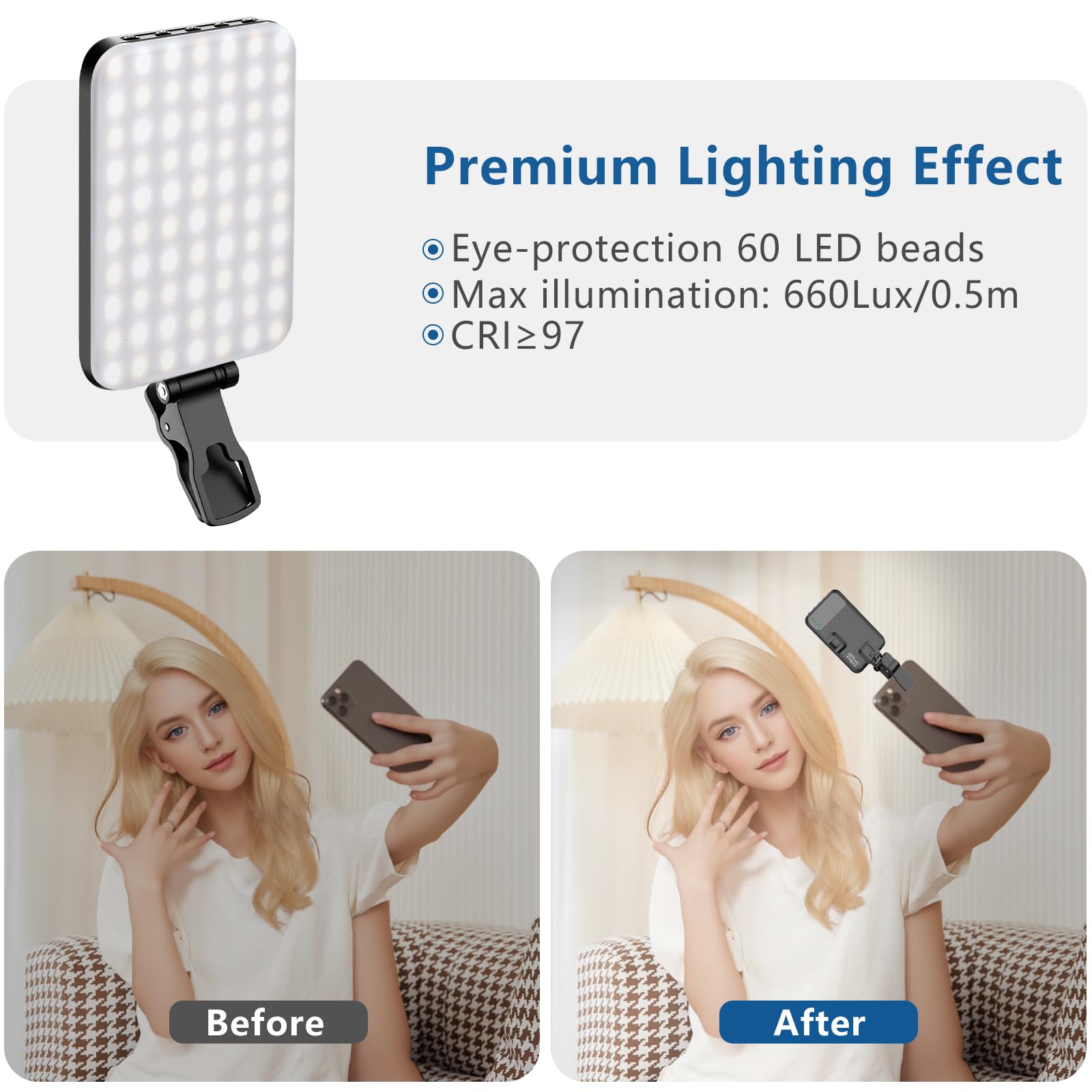 ALTSON 60 LED Portable Selfie Light Video Conference Lighting with Cli - View 4
