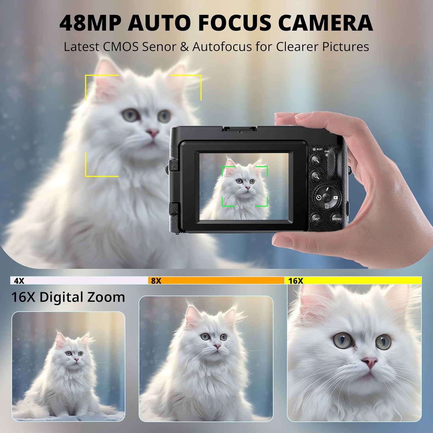 Duluvulu 4K digital camera with 48MP sensor, autofocus for photography and vlogging, latest 2026 model, compact and versatile.