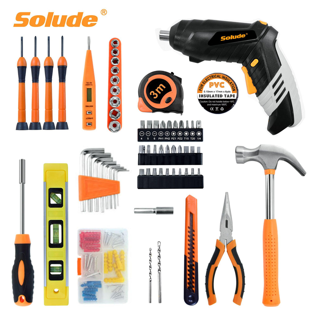 130 Piece Home Tool Kit with 3 6V Electric Screwdriver Basic - SOLUDE Official Imagery - 4