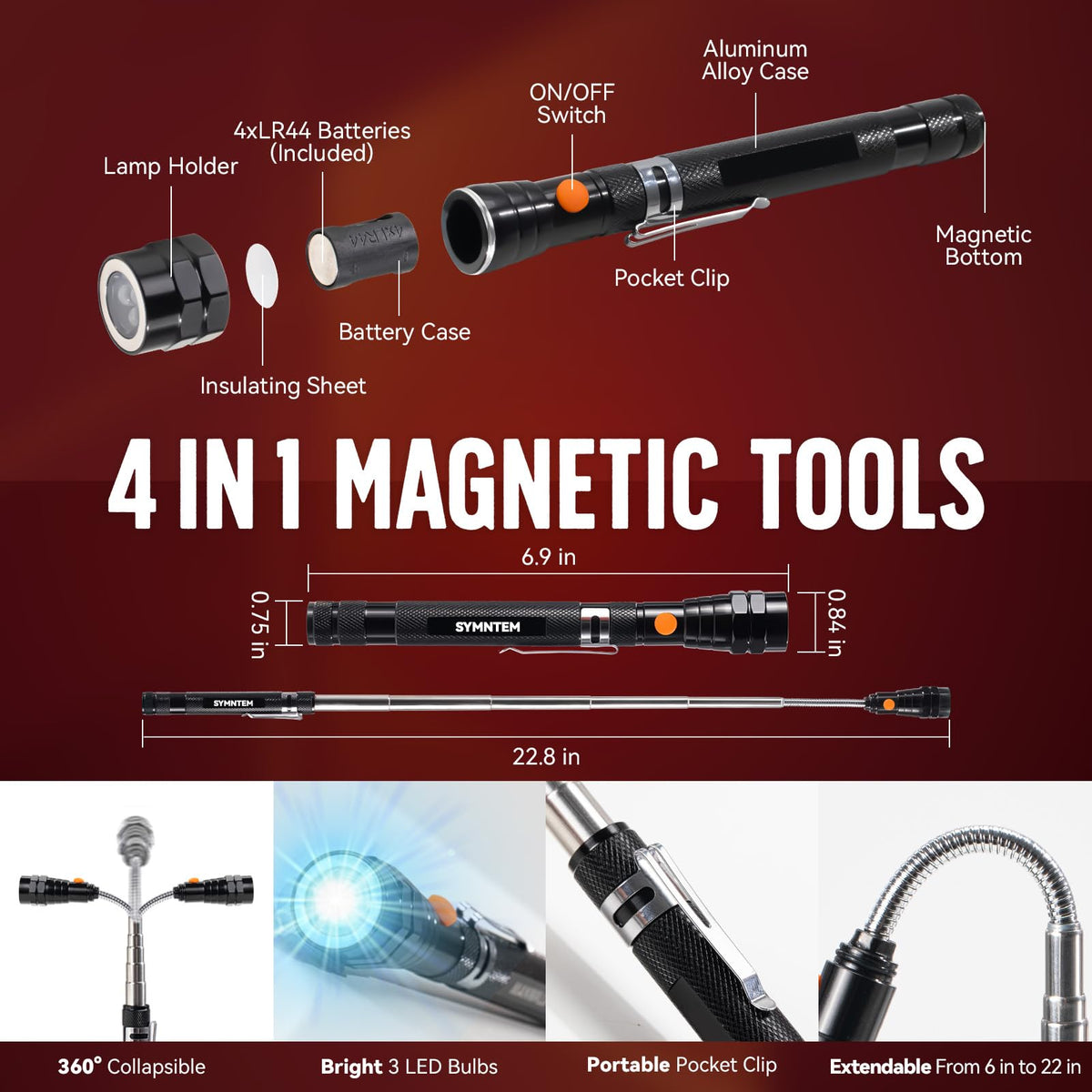 Telescoping Magnetic Pickup Tool 6 in 1 Multitool Pen Set - SYMNTEM Official Imagery - 3