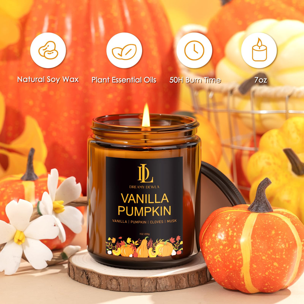 Fall Candles Set for Home Scented 4 Pack 28oz Soy Wax - DL DREAMY DEWLA Official Imagery - 3