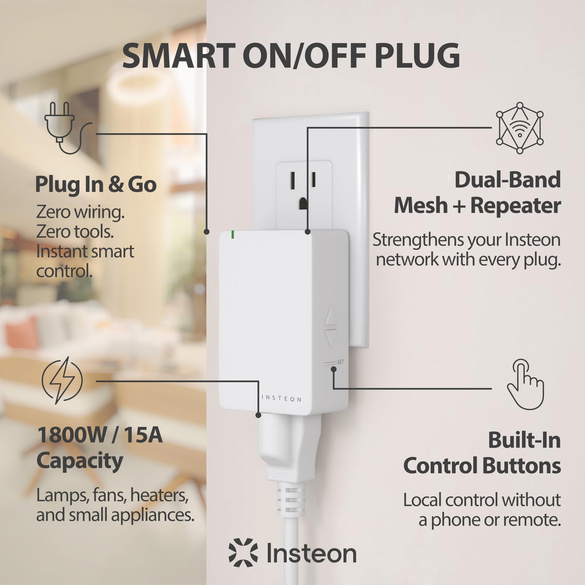 Insteon Smart On Off Plug in Module 1800W Indoor Smart - Insteon Official Imagery - 3