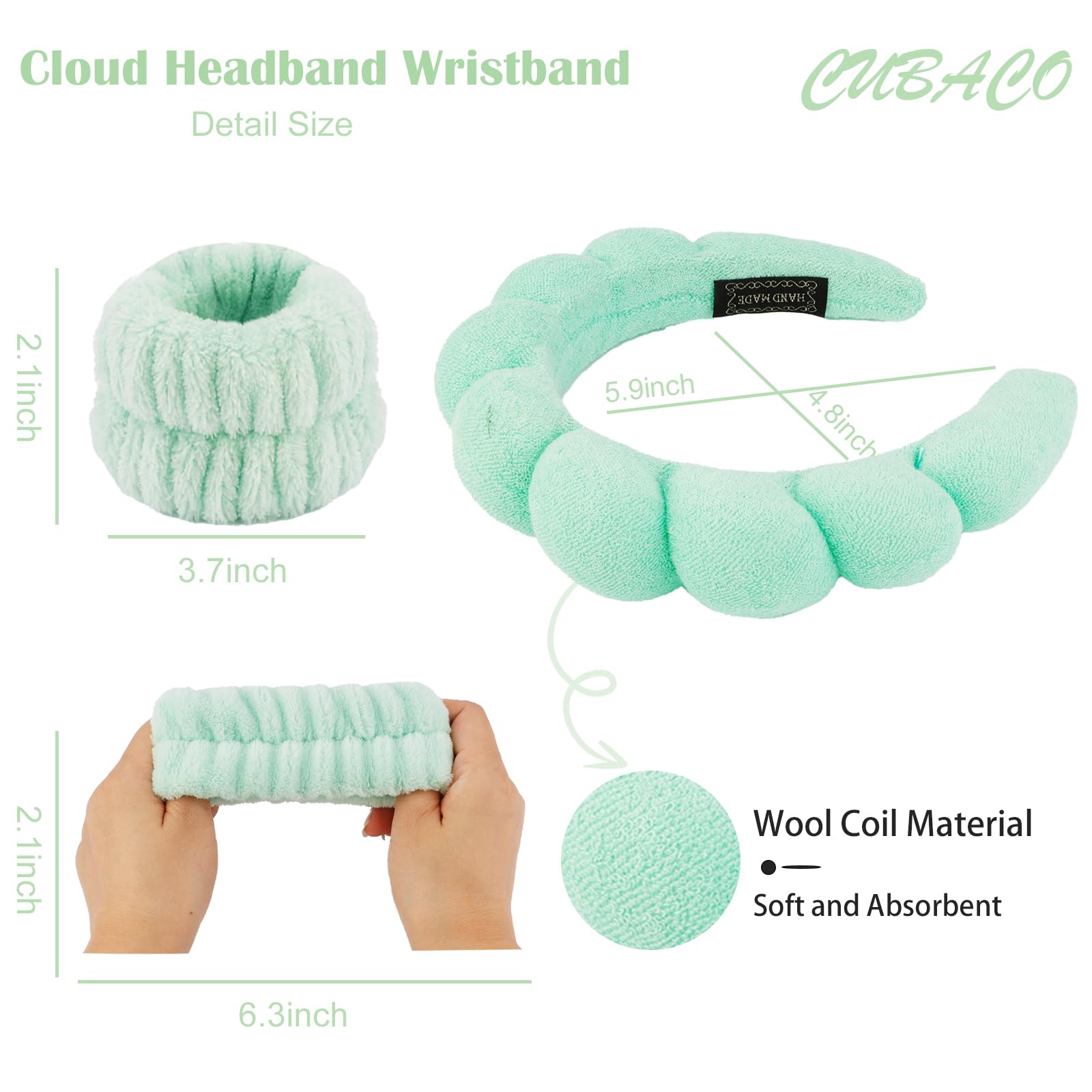CUBACO Spa Headband and Wristband Set for Women with Ice Jade - CUBACO