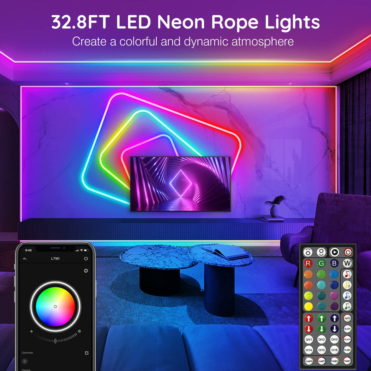 32 8Ft Neon Rope Lights Flexible Led Rope Lights Control - AILBTON Official Imagery - 3