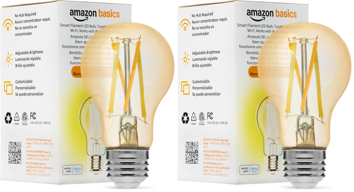 Amazon Basics A19 Smart Filament LED Bulb Tunable White - Amazon Basics Official Imagery - 8