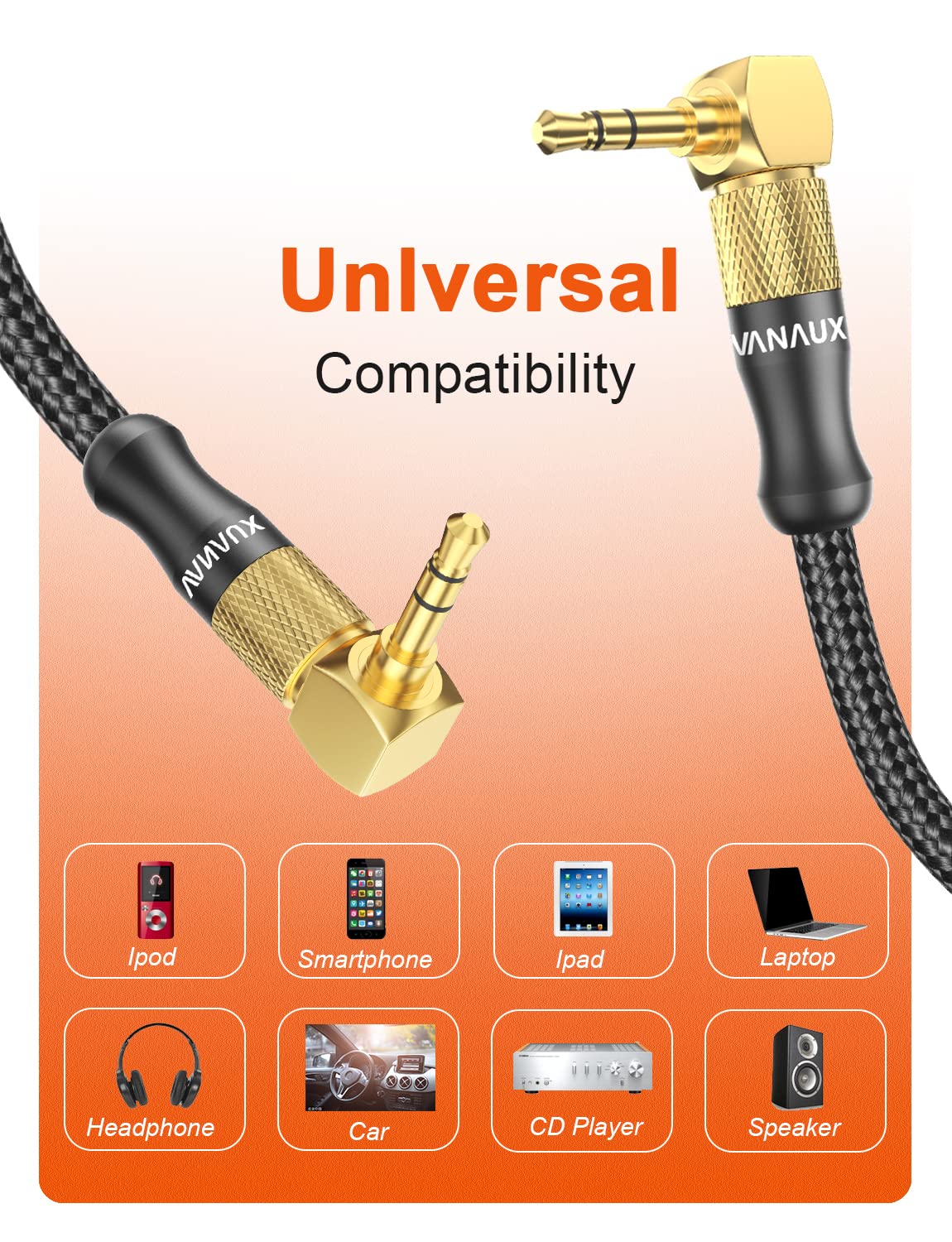 VANAUX 90 Degree Right Angle Aux Cable Male to Male 3.5mm Audio C by VANAUX - Angle View 3