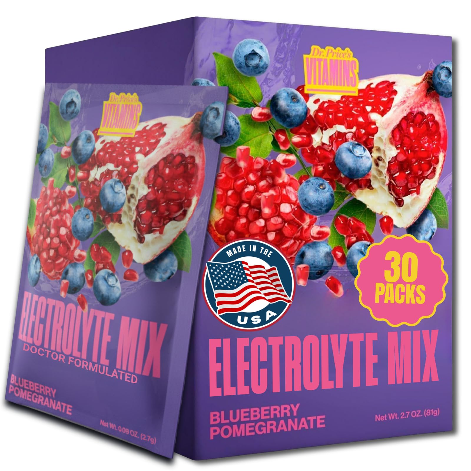 Dr. Price's Vitamins Electrolytes Powder Packets Blueberry - Product Imagery