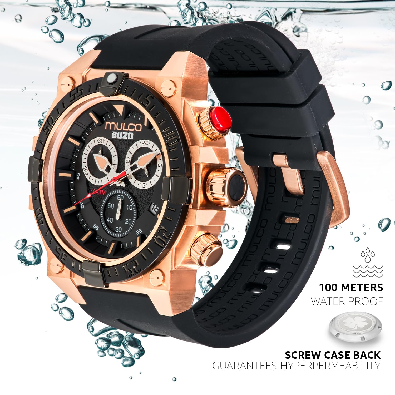 MULCO Viper Men's Sport Watch Black Rose Gold 46mm 10ATM