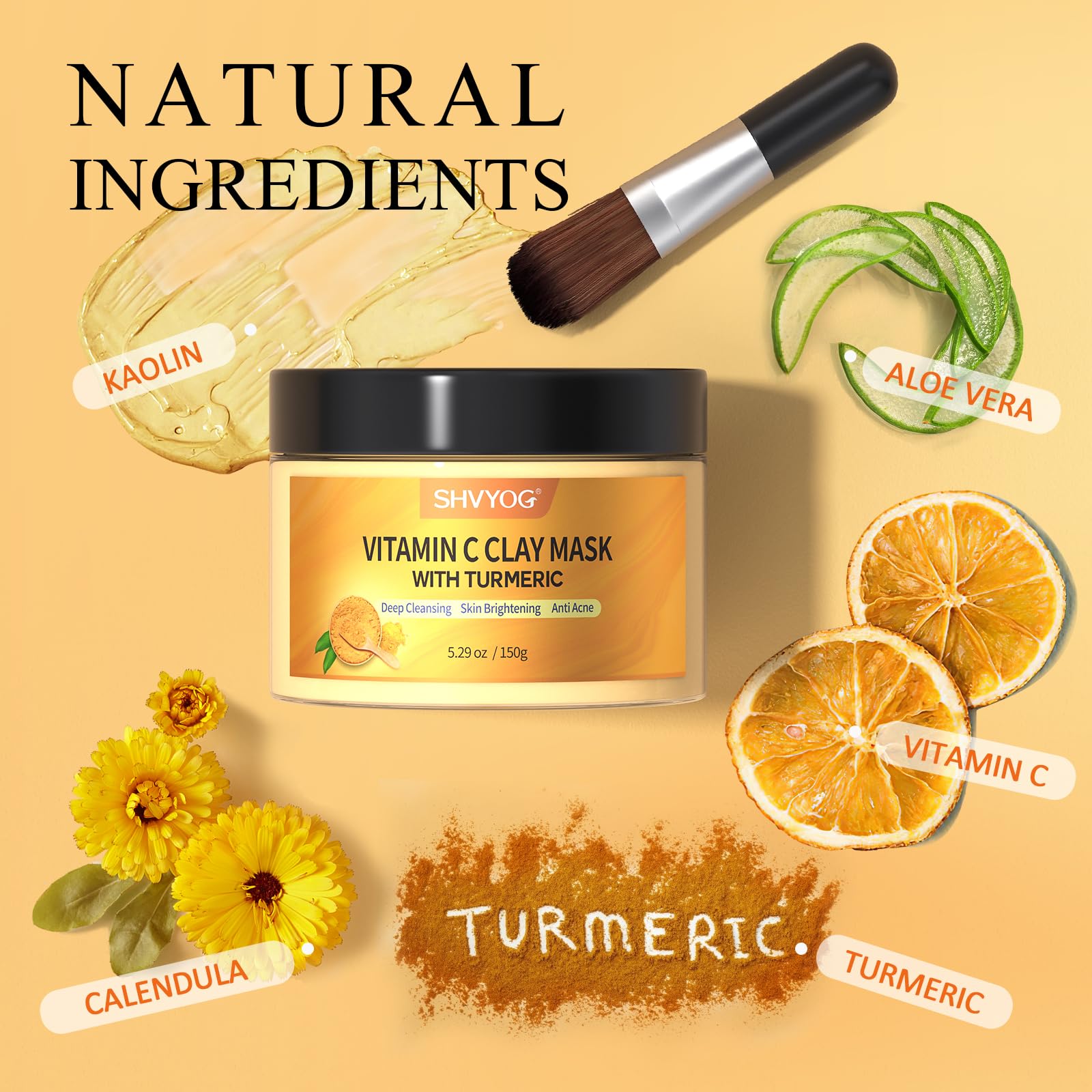 SHVYOG Turmeric Vitamin C Clay Mask with Kaolin Clay for Dull - SHVYOG