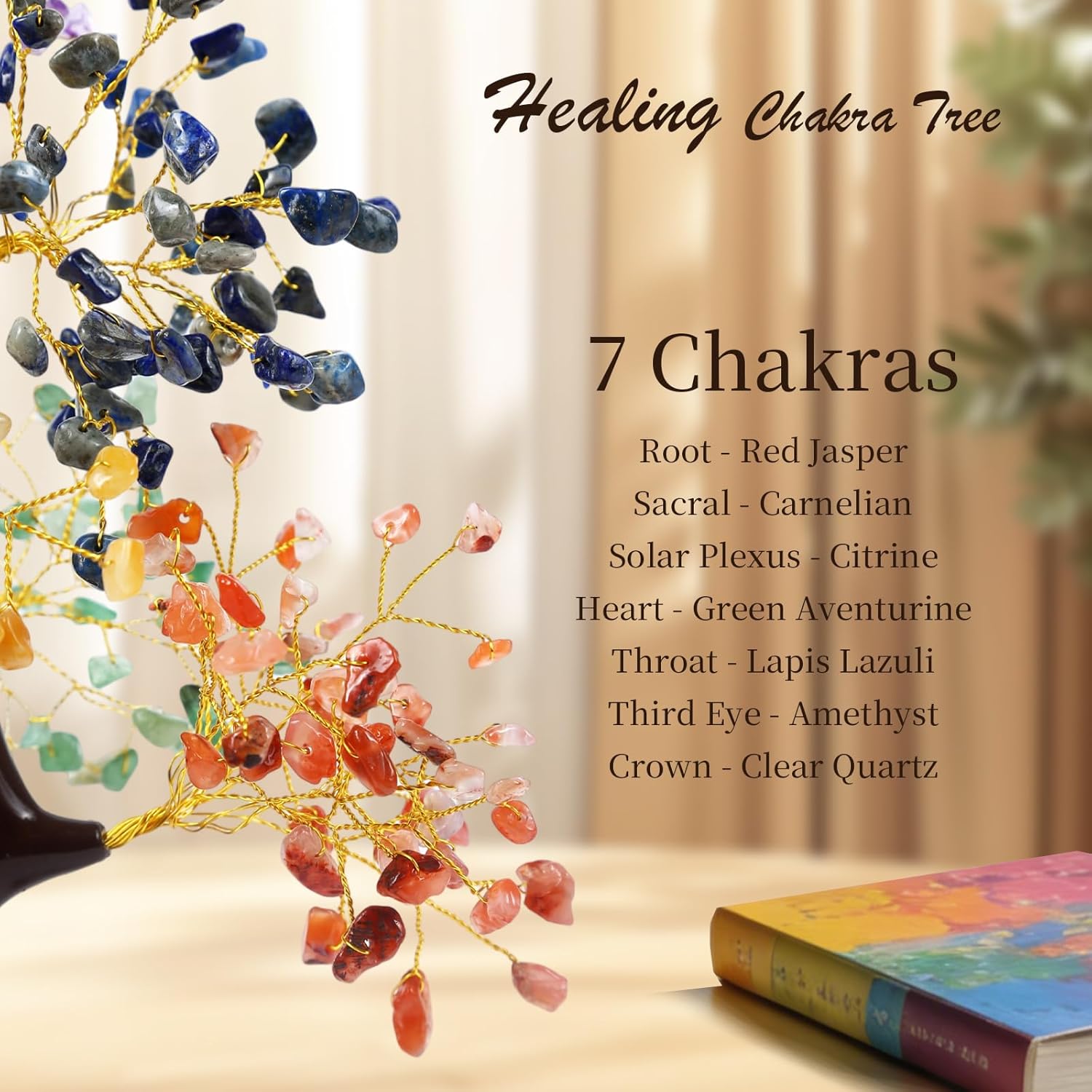 Crystal Tree of Life with Chakra Stones by SlopHaul, featuring a decorative crystal sculpture with colorful healing stones for home or desk.