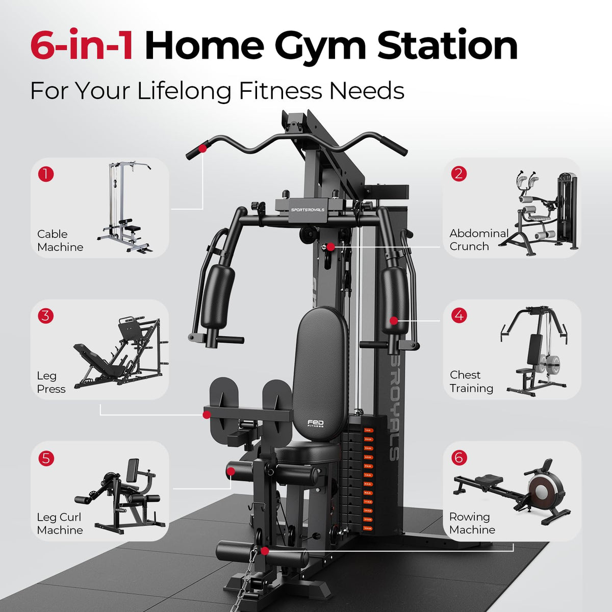 SPORTSROYALS Home Gym Workout Station with 150LBS Weight - Sportsroyals Official Imagery - 4