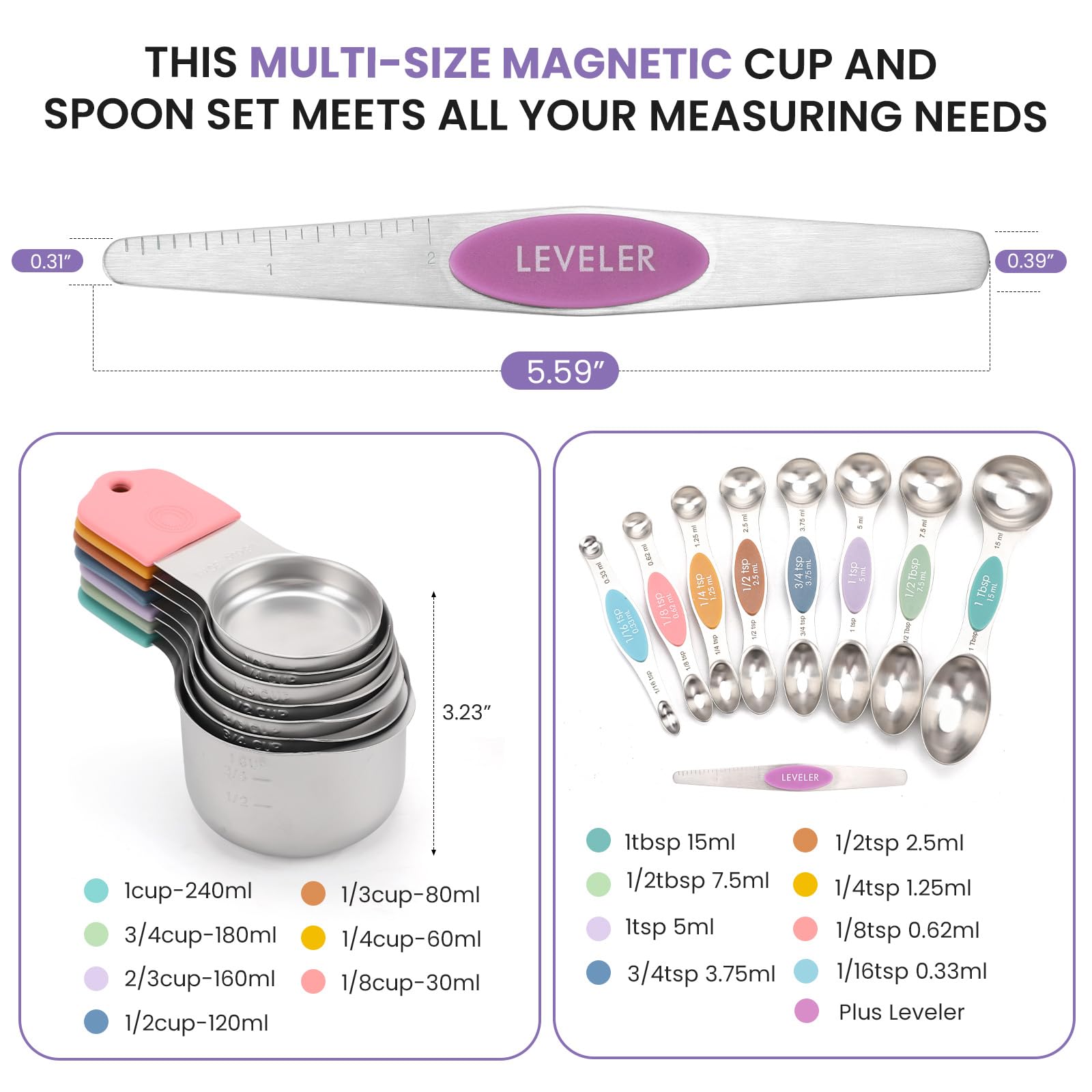 HOUJIP Magnetic Measuring Cups and Spoons Set-Heavy Duty 304 Stai by HOUJIP - Angle View 6