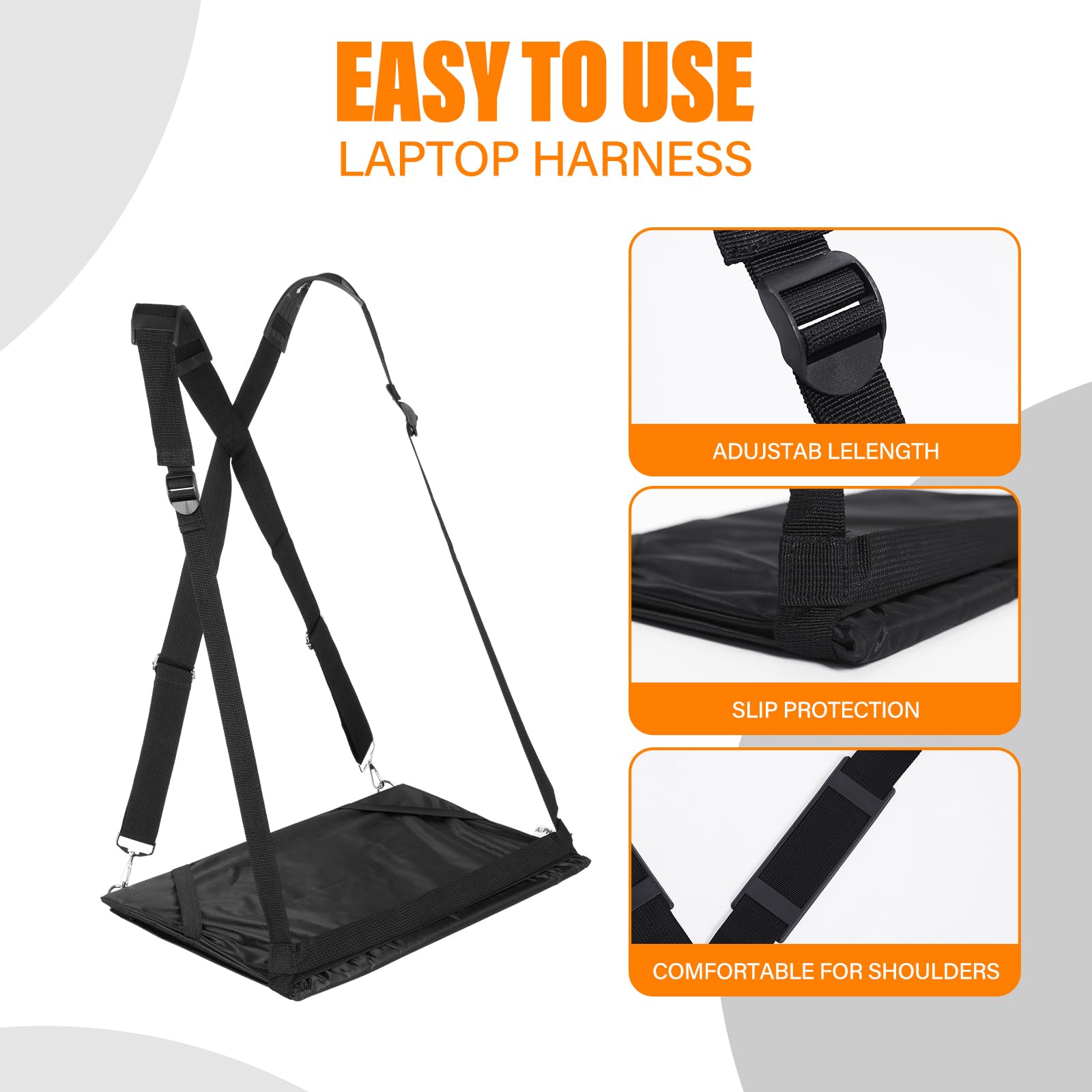 ALPHABET WONDERS Laptop Harness - Wearable Laptop Stand for Up to 17" Laptops, Tablets & E-Readers - Adjustable Straps, Includes Memory Foam Mouse Pad