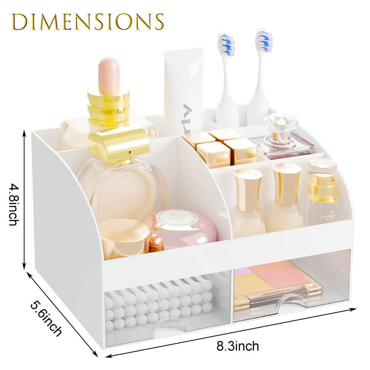 Makeup Organizer with 2 Drawers Countertop Cosmetic Storage - DIRZHX Official Product Imagery - 4