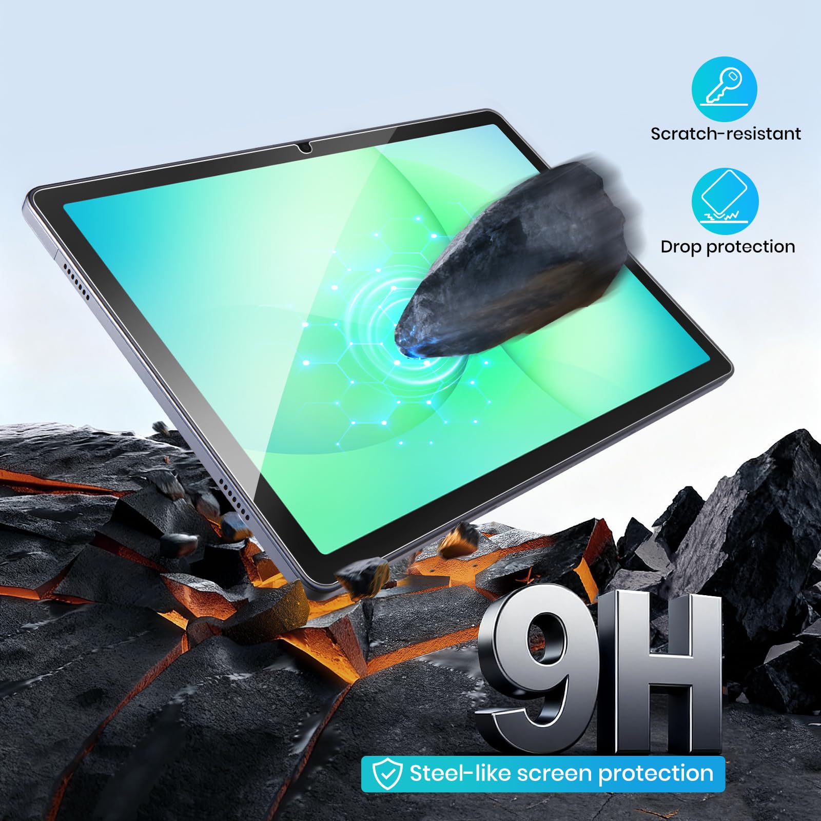 CoBak 2-pack tempered glass screen protectors for Samsung Galaxy Tab A11 Plus and A9 Plus 11-inch tablets with installation frame.