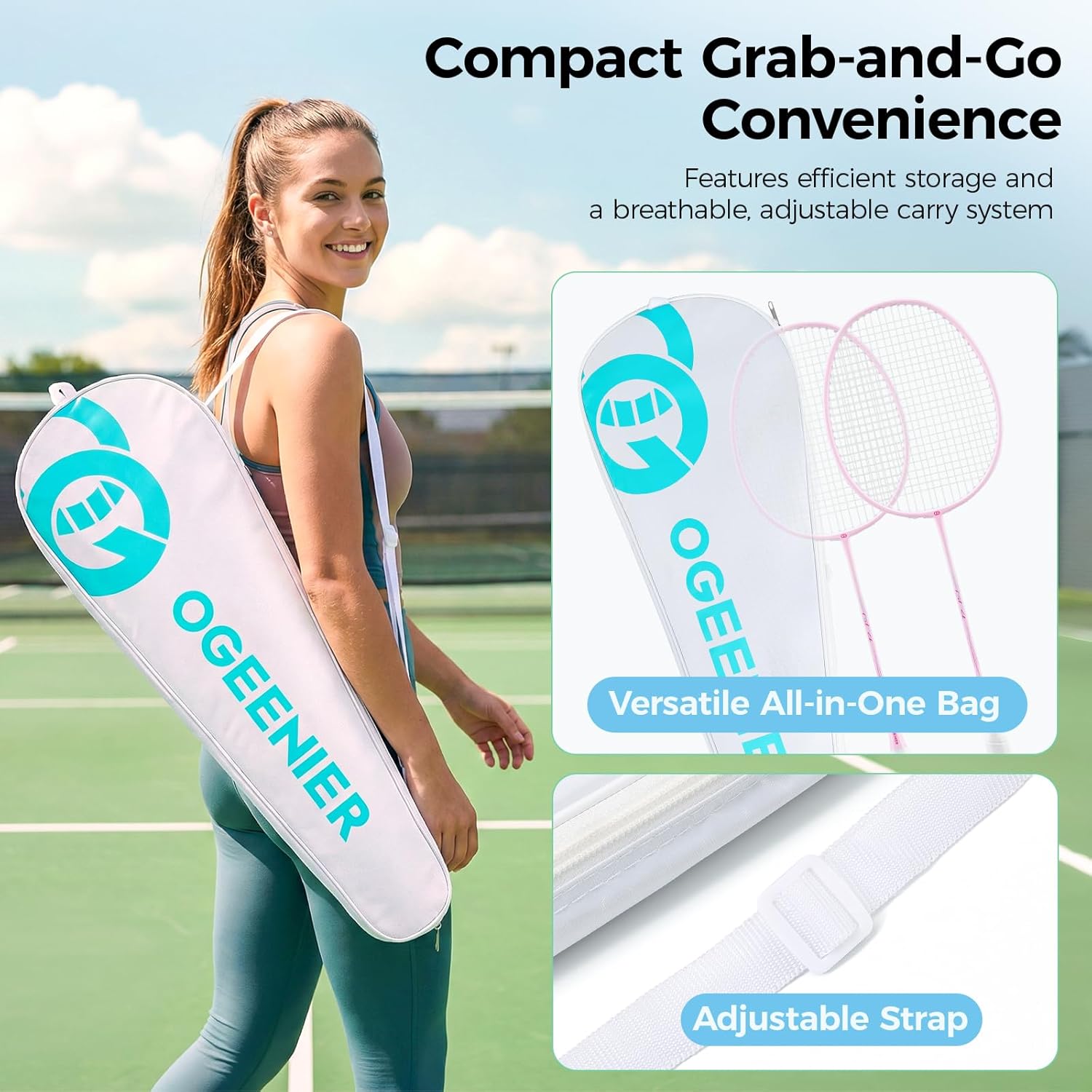 OGEENIER 3U lightweight badminton racket set, 2-pack or 4-pack, with ergonomic grips and durable frame for competitive play