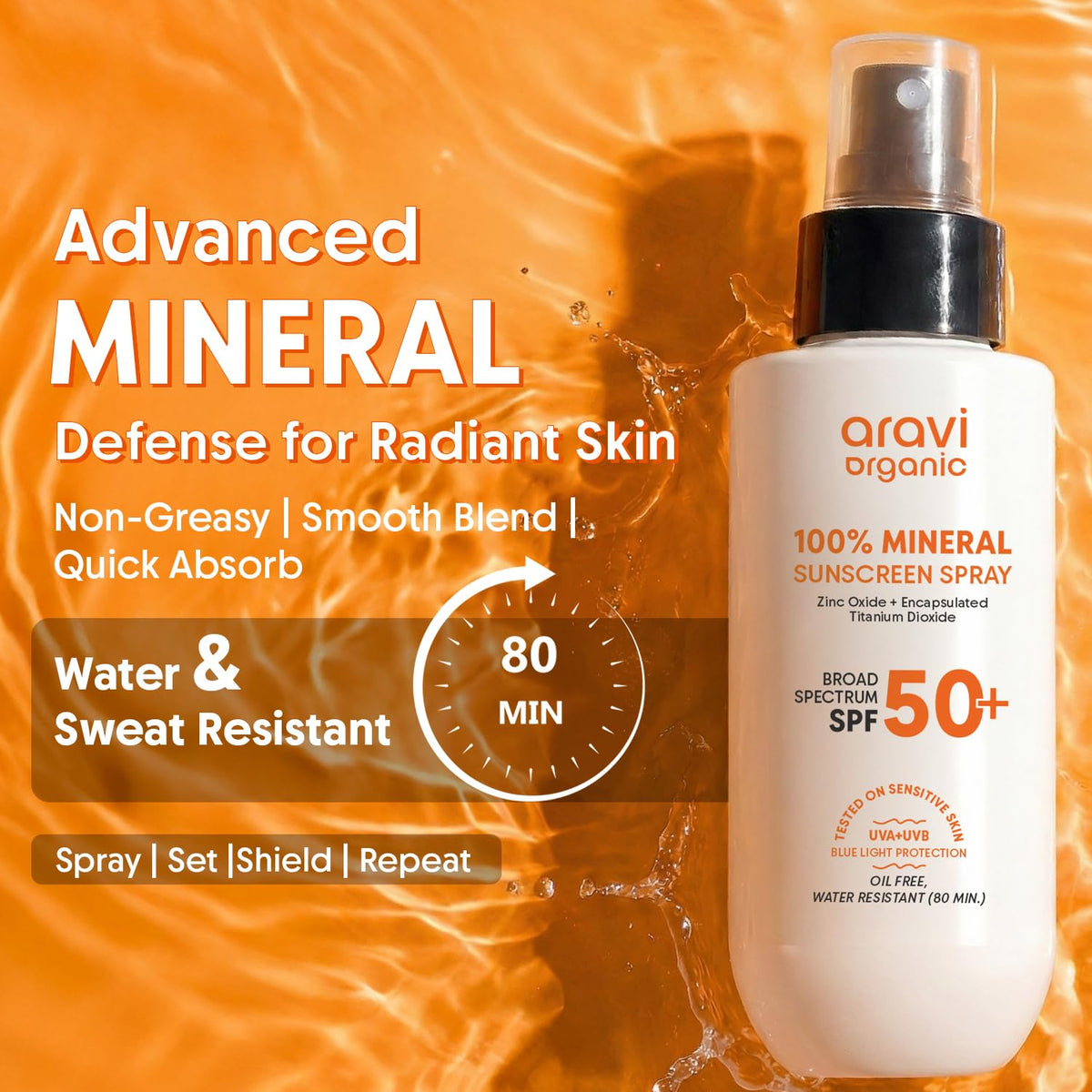 Aravi Organic 100 Mineral Sunscreen Spray SPF 50 - Aravi Organic Official Imagery - 3