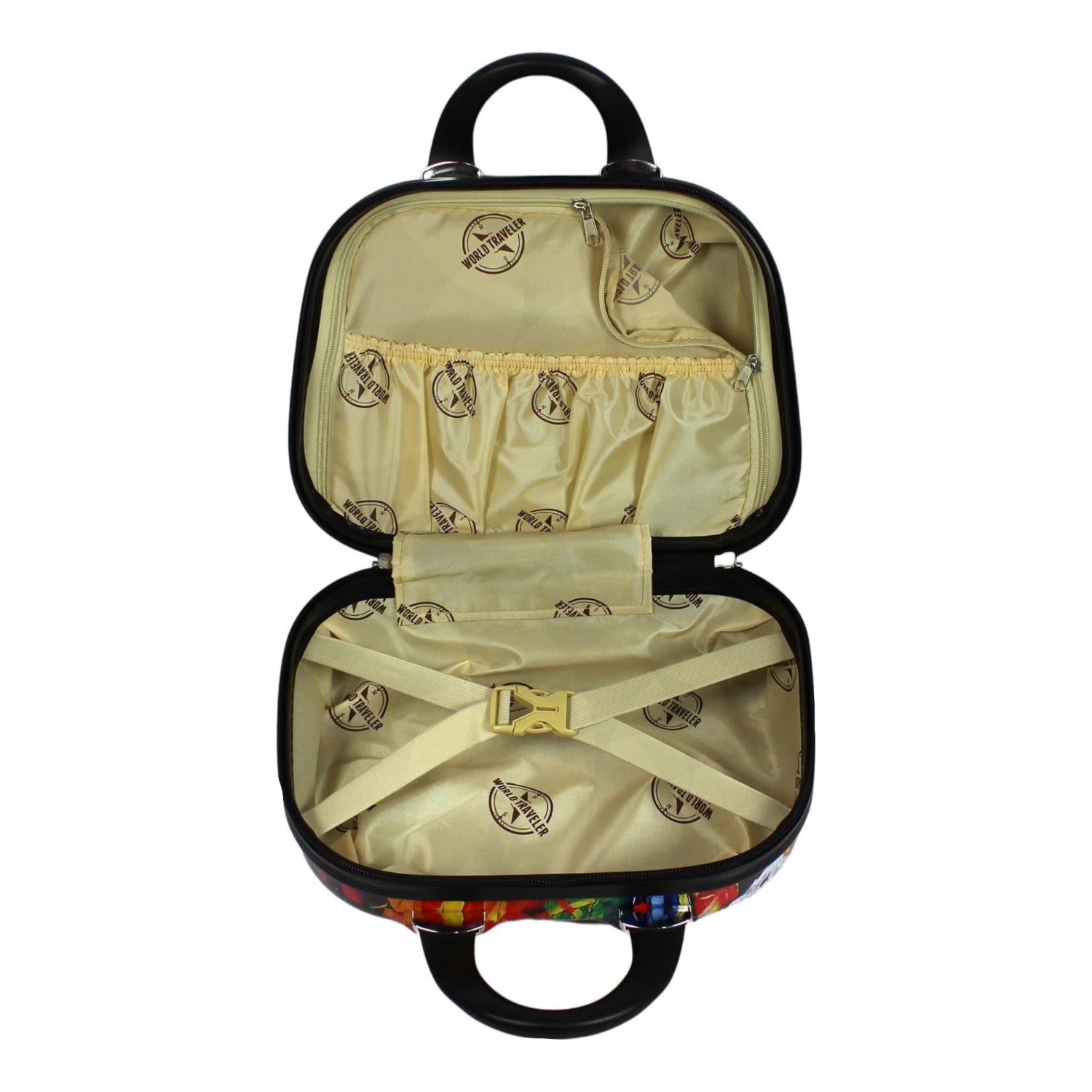 World Traveler Paris Nights 13-inch cosmetic case shoulder tote with floral design and zipper closure, stylish travel accessory.