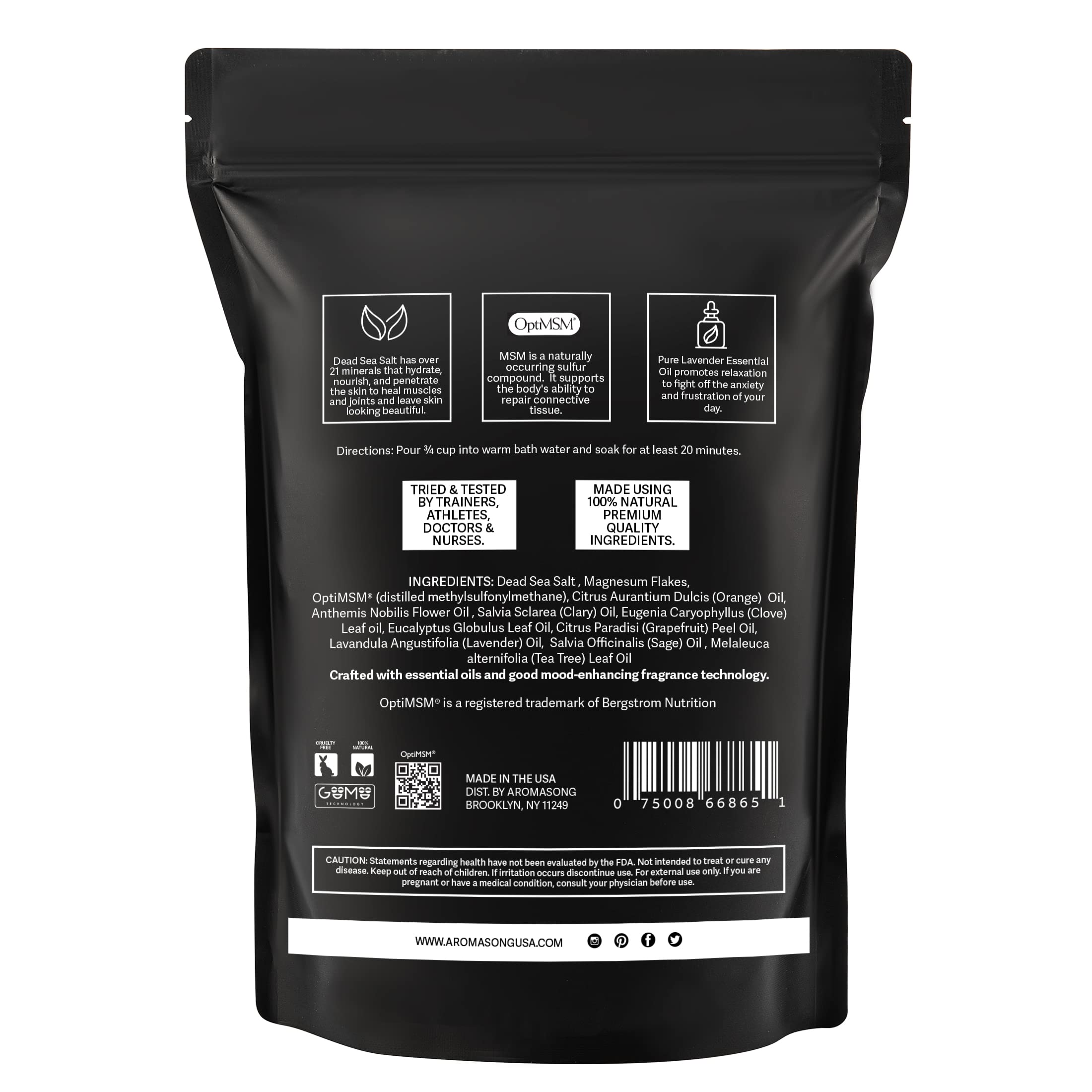 Aromasong Muscle Recovery Bath Soak for Muscle | Sore Muscle Soak with Dead Sea Salt, OptiMSM, Magnesium Flakes & Essential Oils | 3 Lb. - Made in USA.