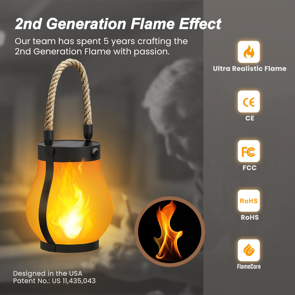 Gen2 Solar Lanterns Outdoor Waterproof with Ultra Real Flame - Hompavo Official Imagery - 3