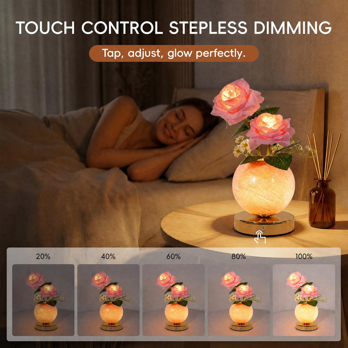 Rose Lamp Rechargeable Wireless Touch Control Dimmable Faux - SXDLED Official Imagery - 4