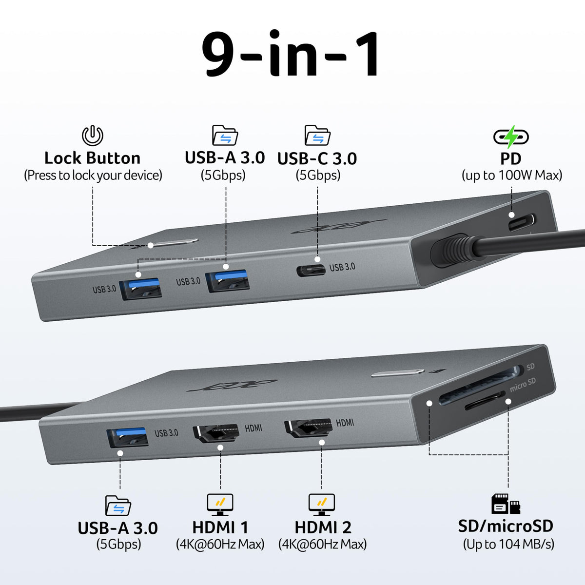Acer USB C Docking Station Dual Monitor 9 in 1 Laptop Dock - Premium Selection Official Imagery - 3