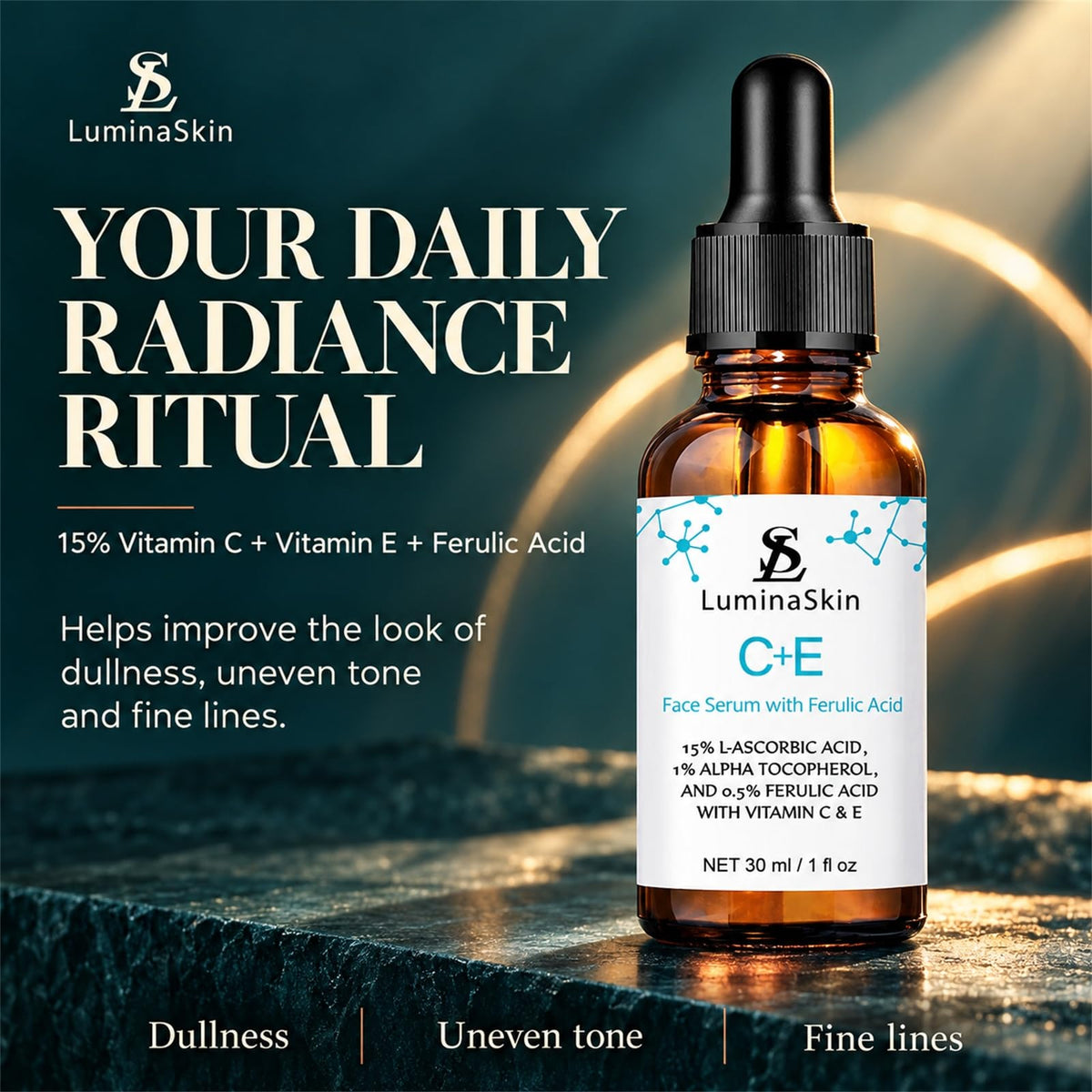 Vitamin C Face Serum Vitamin CE Serum with Ferulic Acid for - LuminaSkin Official Imagery - 3