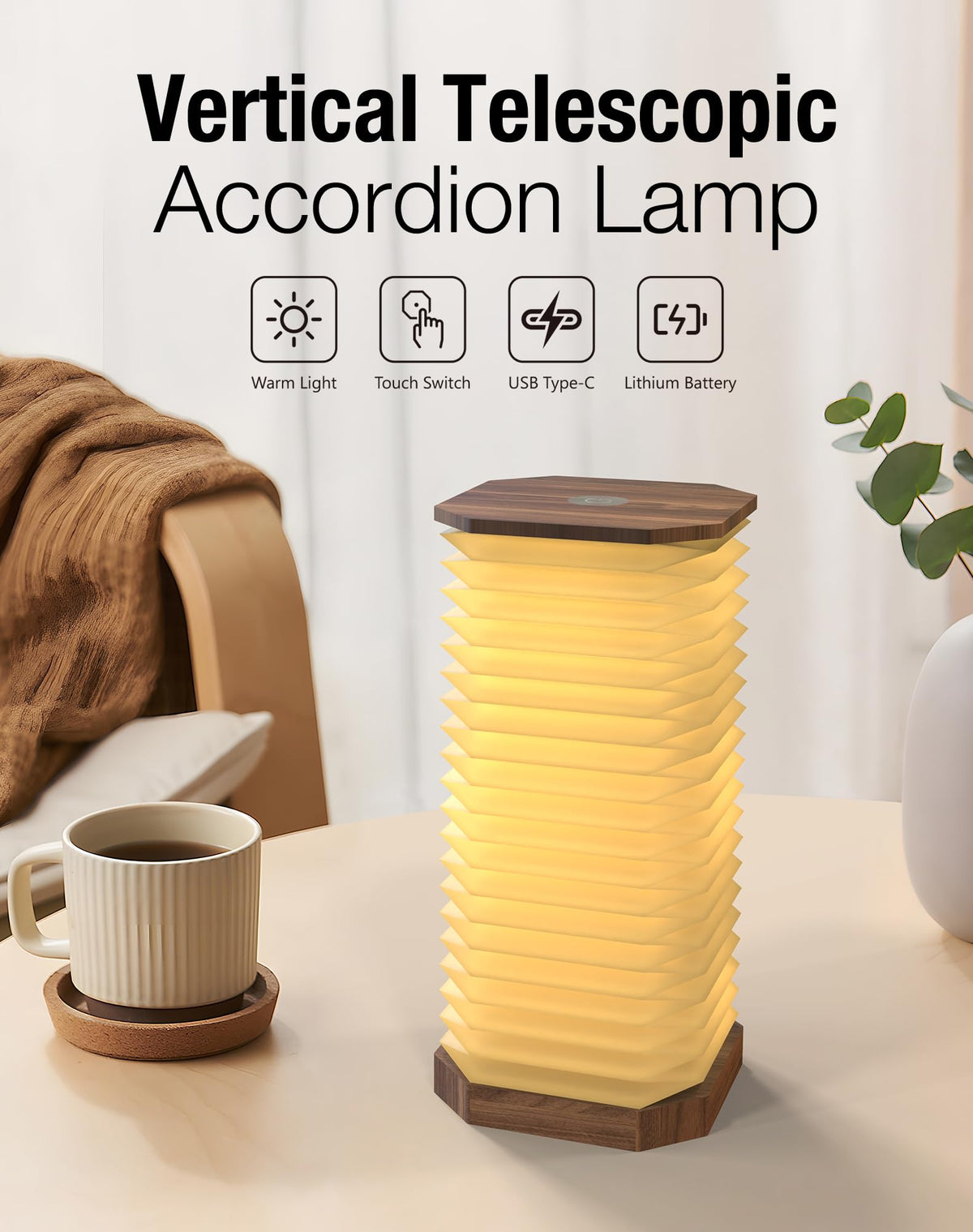 Vertical Accordion Bedside Table Lamp Japanese Gifts Paper - ZBOLE Official Imagery - 3