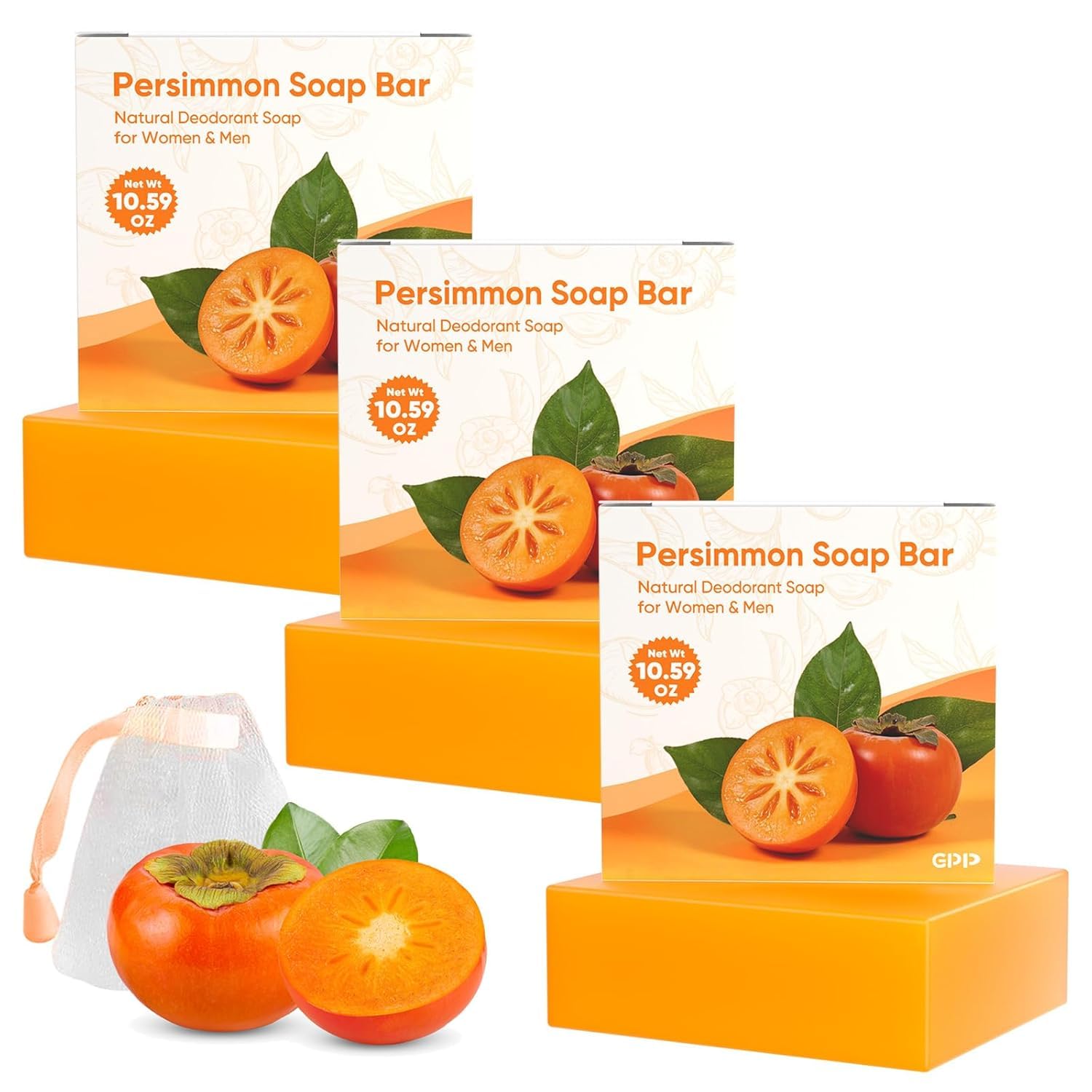 PNNP 3 PCS Persimmon Soap Bar for Body Odor Control, 3.53oz/per - Product Imagery