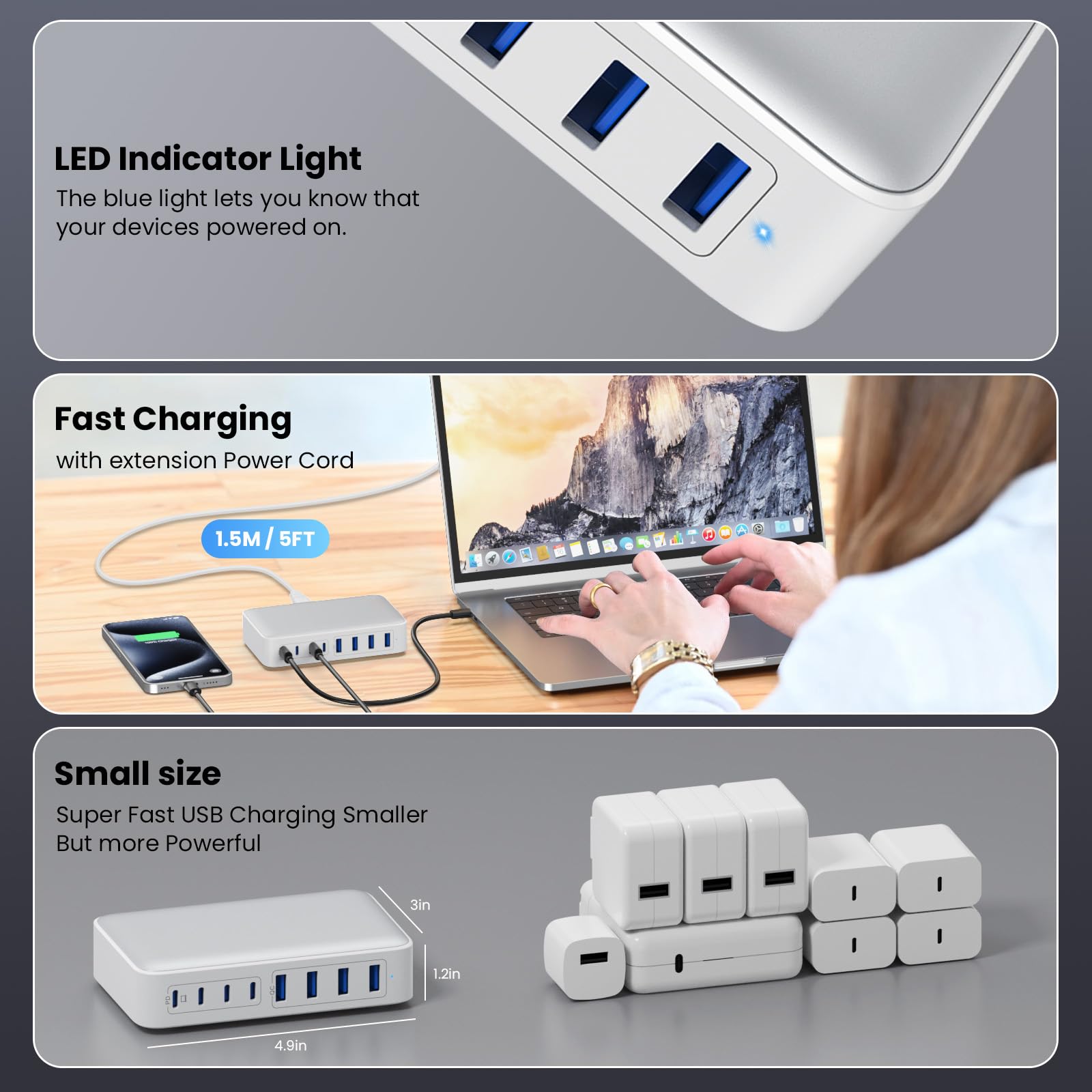 GKUTW USB C Charger 200W USB C Charger Block,Upgraded GaN III 8-P by GKUTW - Angle View 6