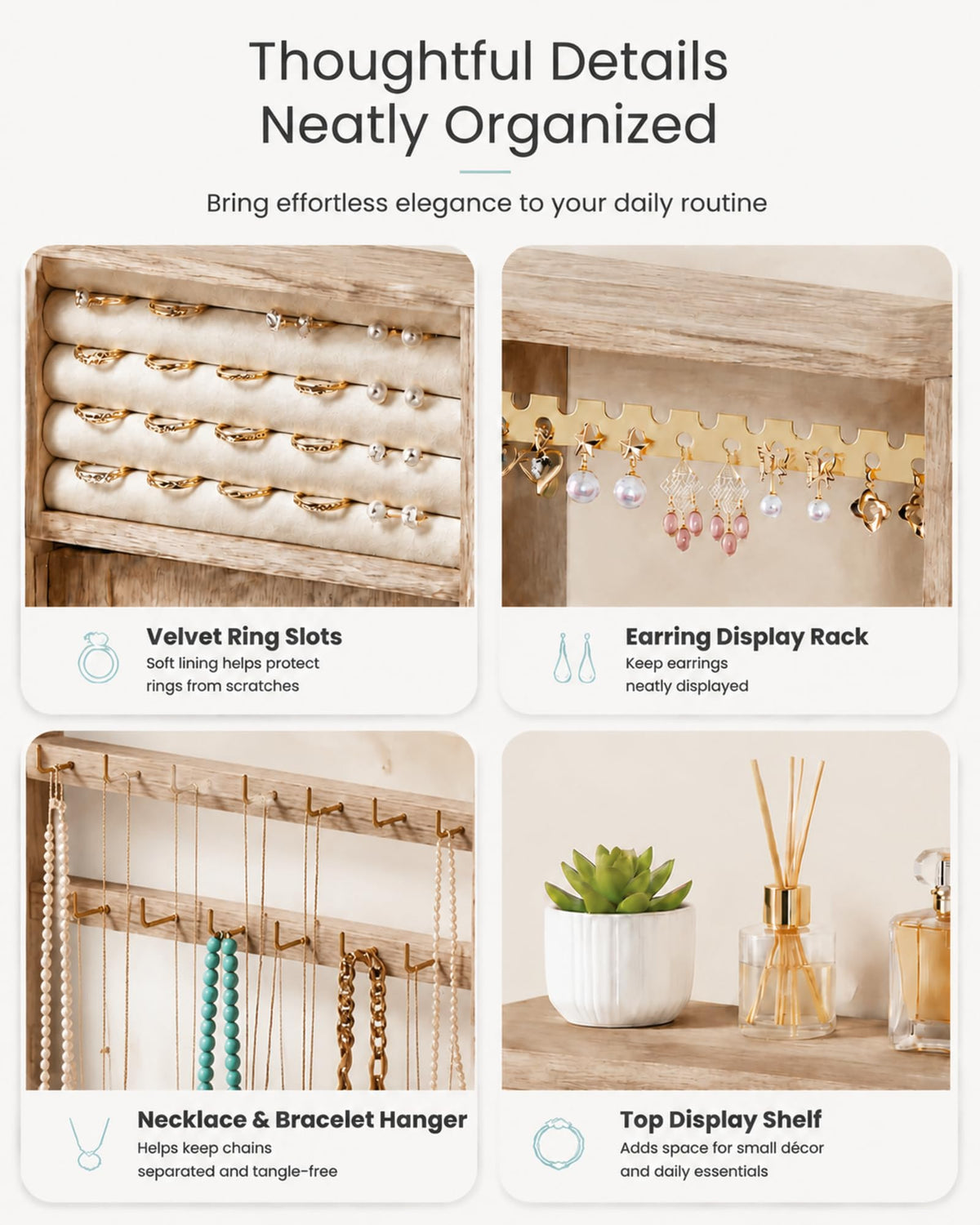Lolalet Hanging Jewelry Organzier Wall Mounted Wooden - Lolalet Official Imagery - 5