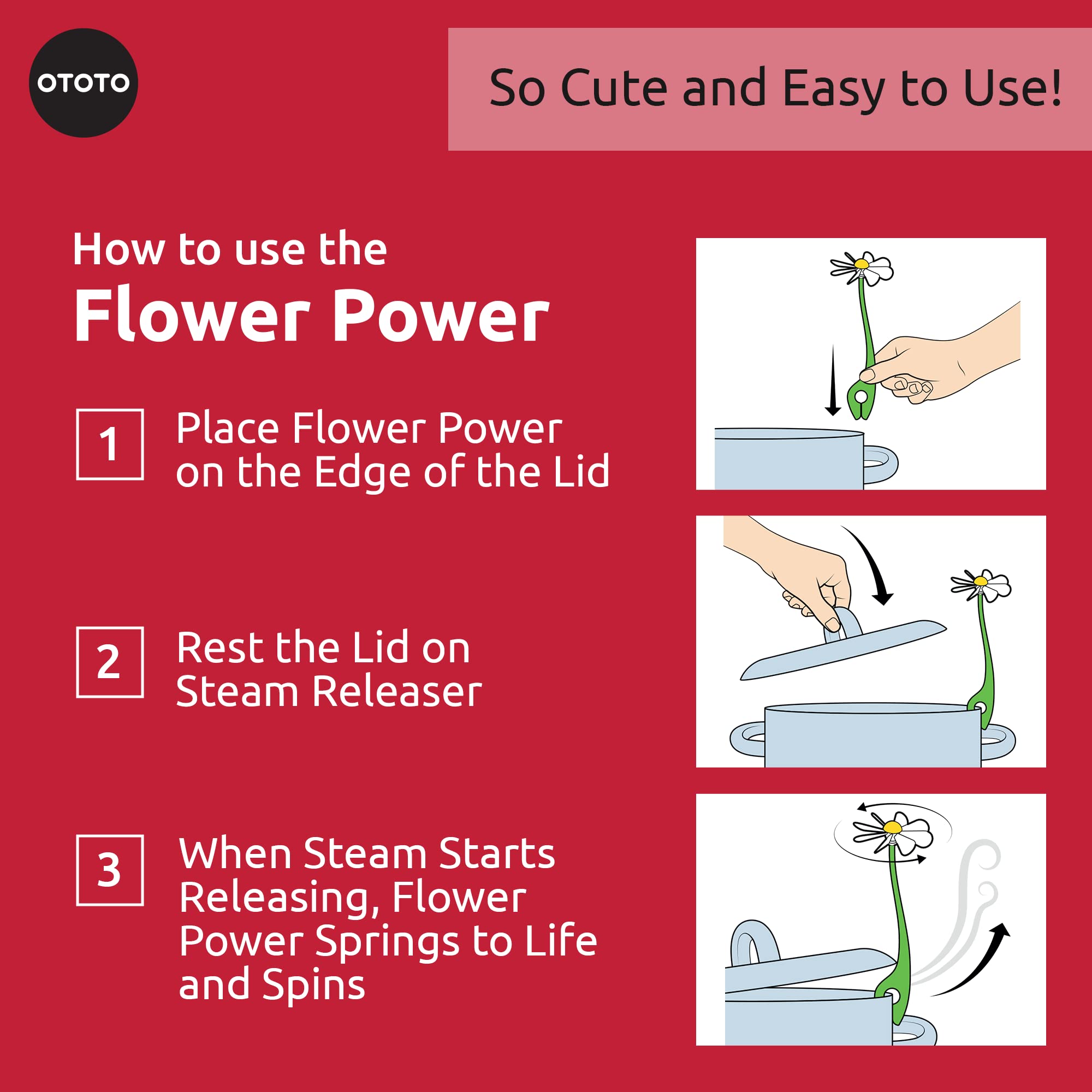 OTOTO New Flower Power Steam Releaser - Fun Kitchen Gadgets - Spinning - View 6