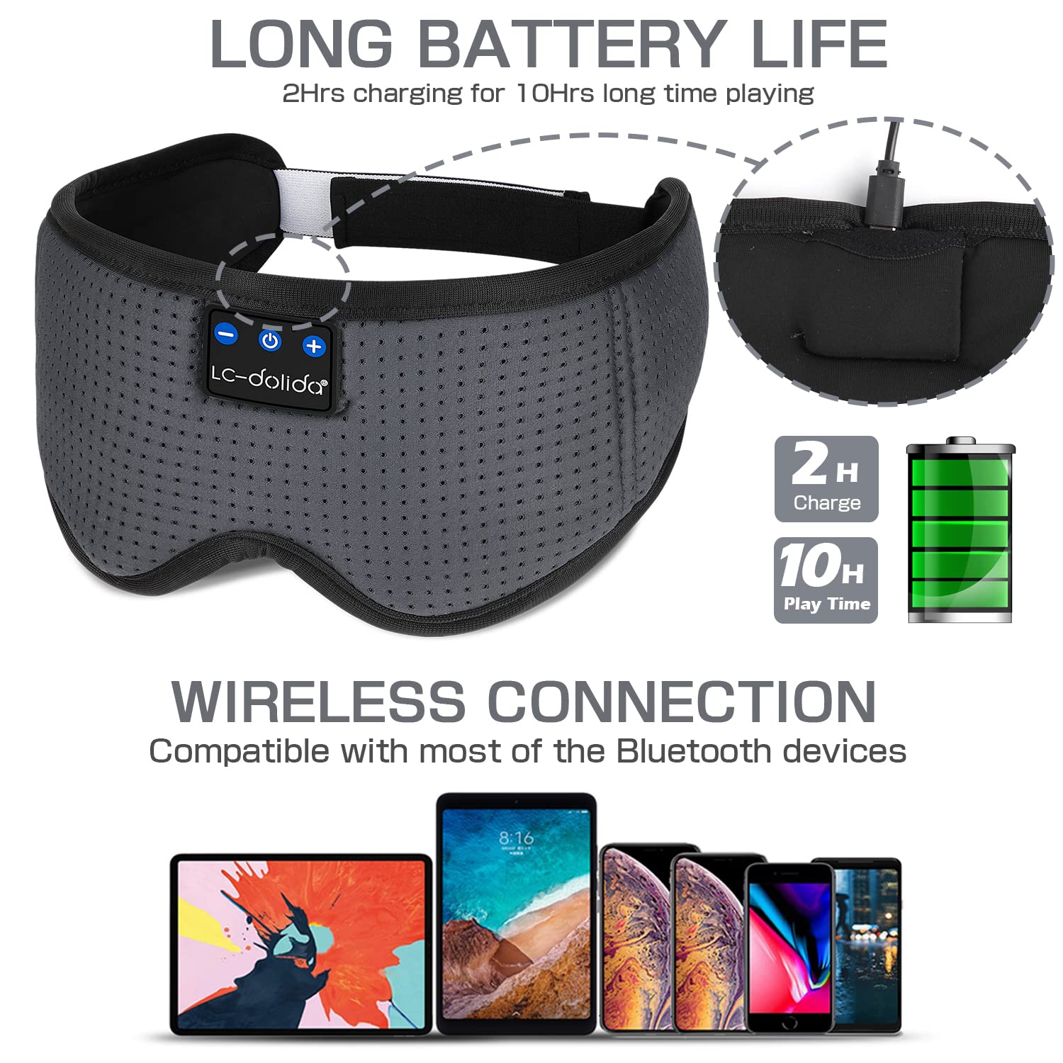 LC-dolida Sleep Headphones, Sleep Mask Bluetooth Wireless Music E by LC-dolida - Angle View 5
