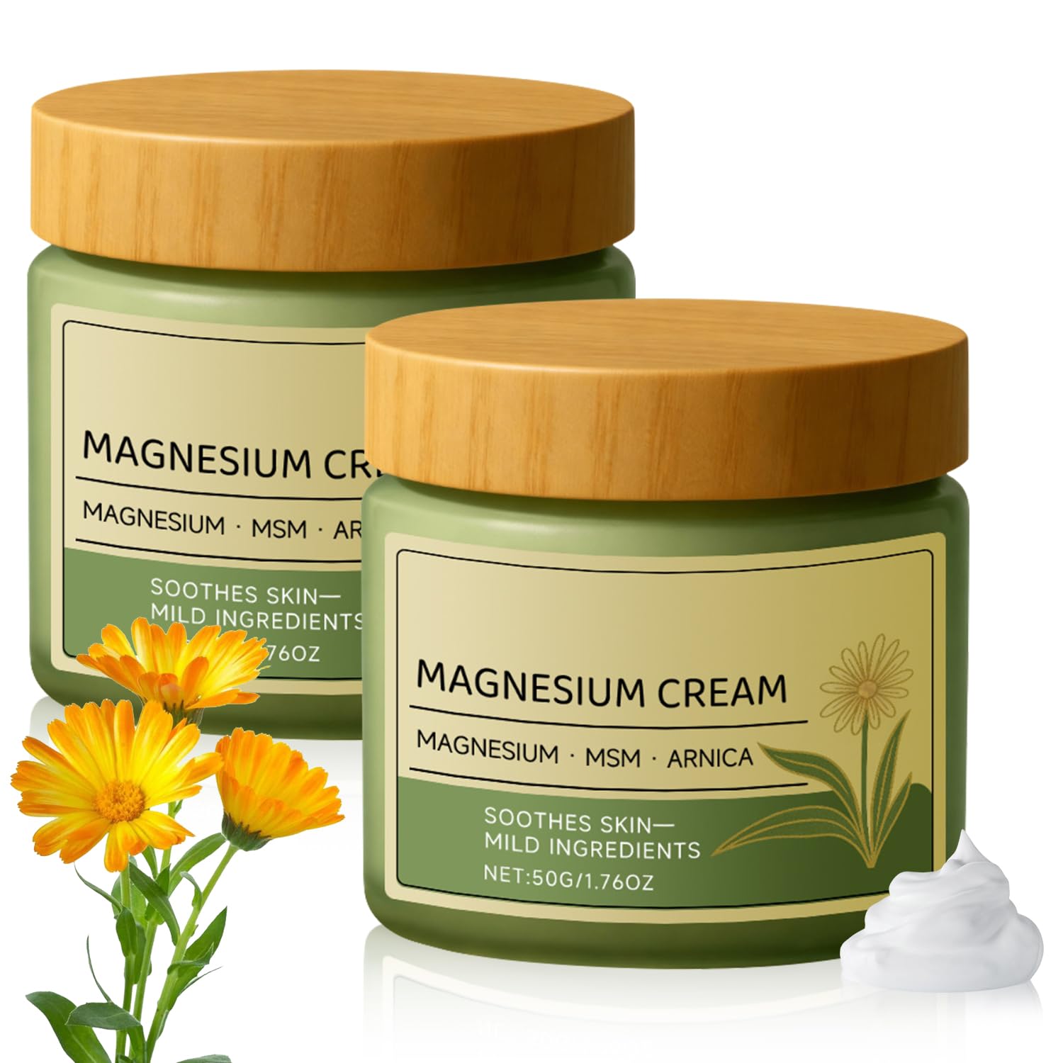 Two tubes of Denir Bonee magnesium cream with MSM and arnica for nerve and skin relief, displayed in the image.