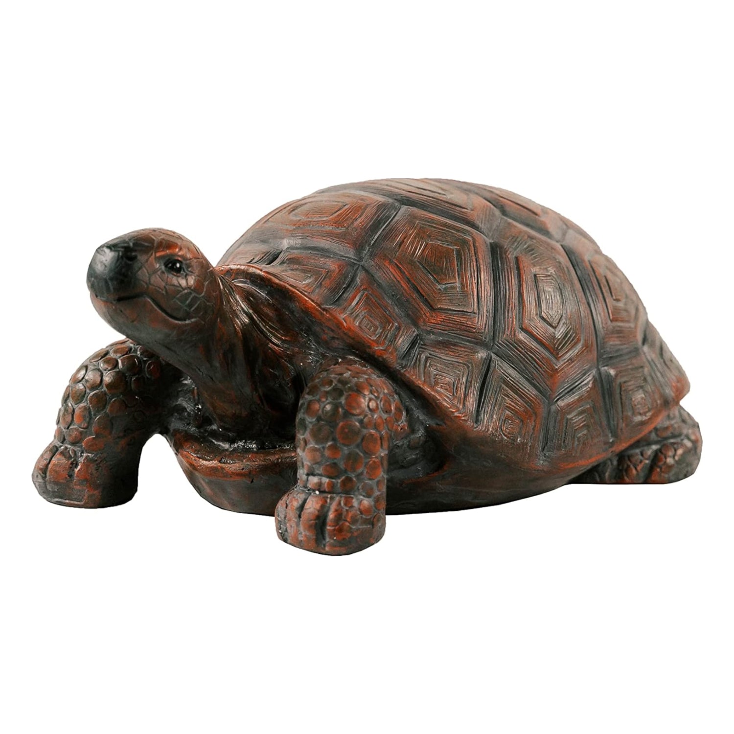 XBrand 21.3-inch brown and black concrete MgO walking turtle statue for indoor decor, featuring detailed turtle design.