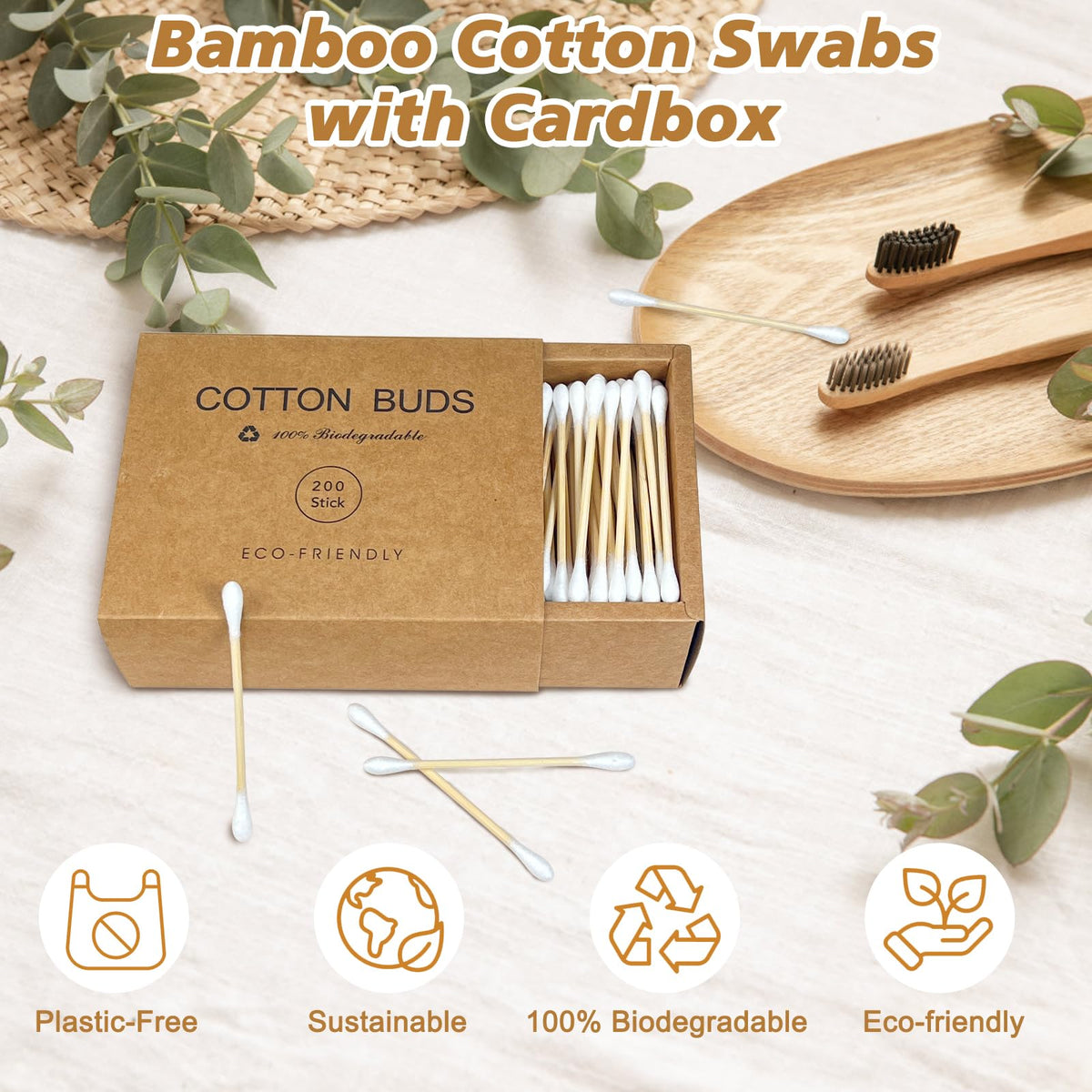 Wooden Cotton Swabs 200 Count FSC Certified Sturdy Bamboo - eyxformula Official Product Imagery - 3