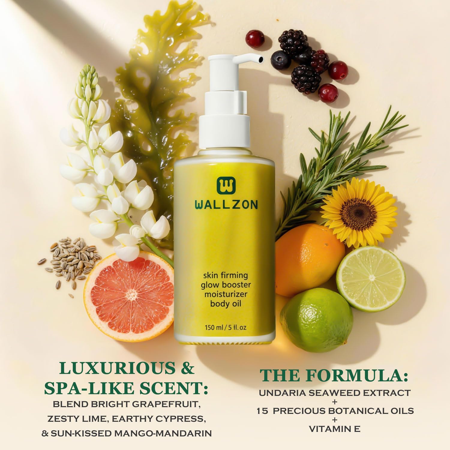 Undaria Extract Firming Body Oil 5 oz Hydrating Seaweed Body - WALLZON Official Product Imagery - 3