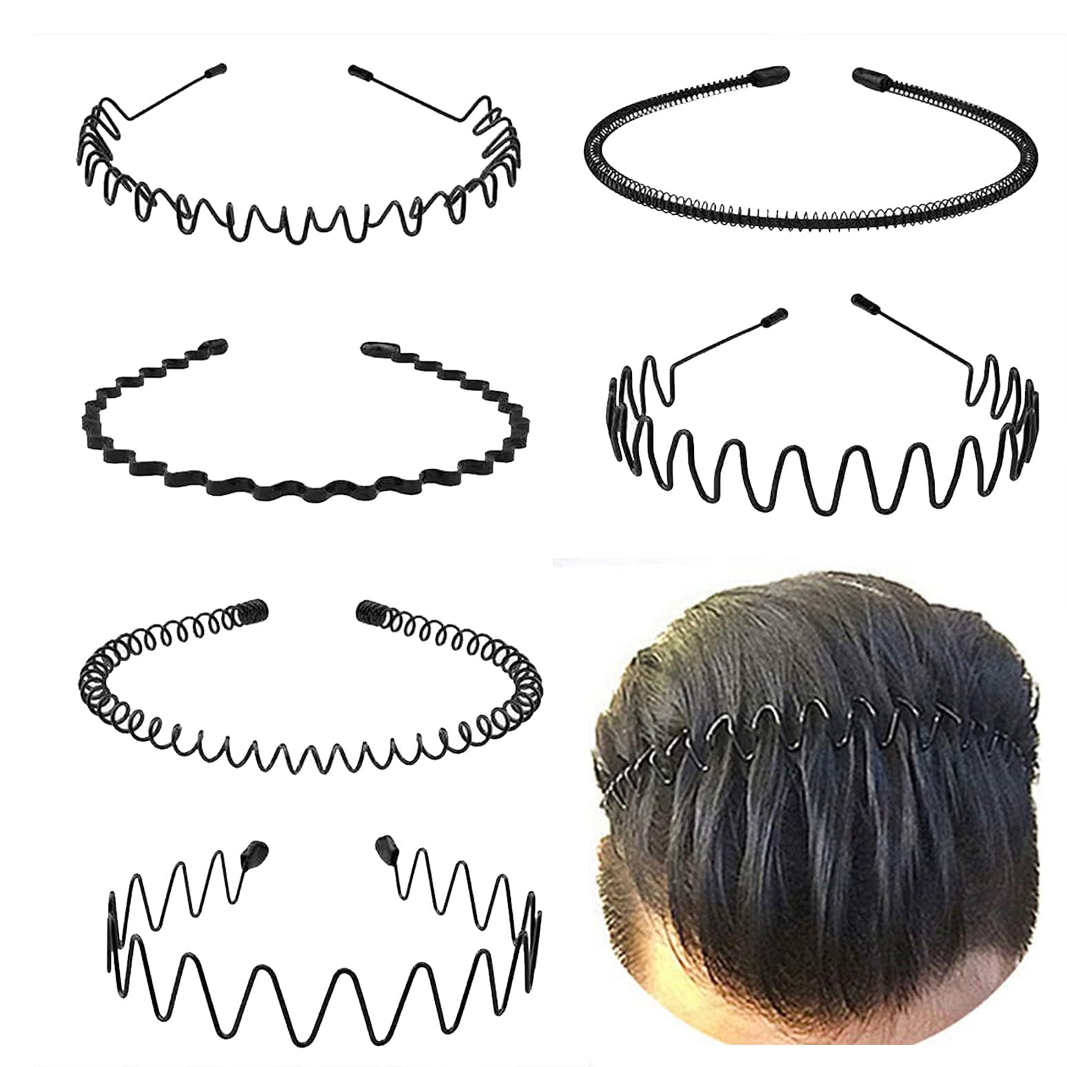 Metal Headband for Men, Non Slip Wave Hair Band, Flex Grip 6 Pcs - KELUBATU Official Product View 2