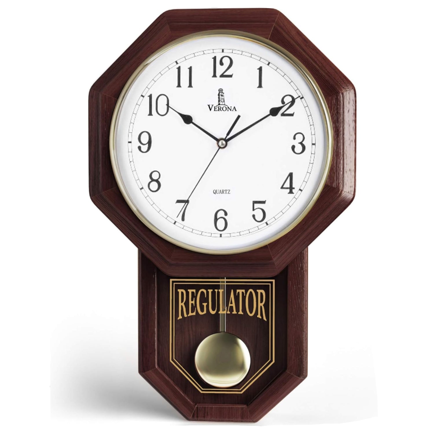 Lovely Home Essentials pendulum wall clock with real wood finish, schoolhouse design, and quiet movement for classic home decor.