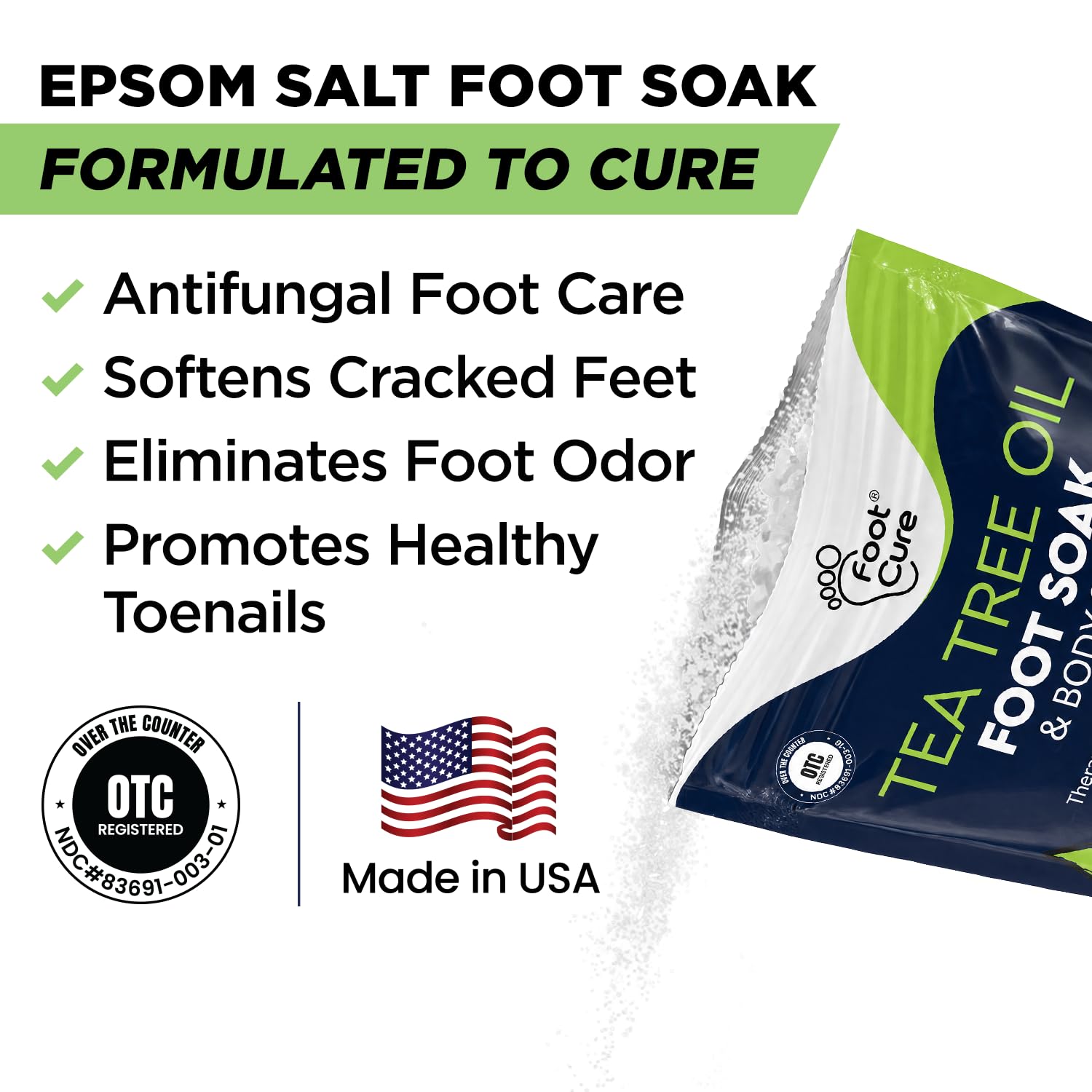 Tea Tree Oil Epsom Salt Foot Soak for Toenail Fungus Treatment, - FOOT CURE