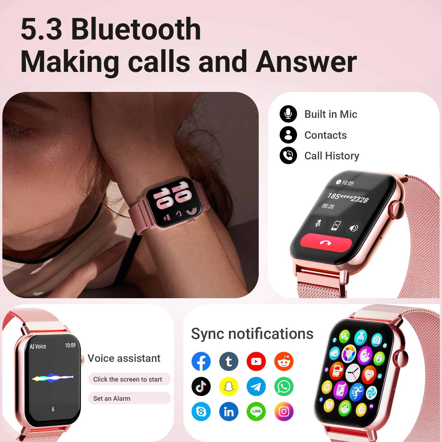 Trendia Smart Watches for Women, 1.83'' HD Fitness Tracker with Answer - View 3