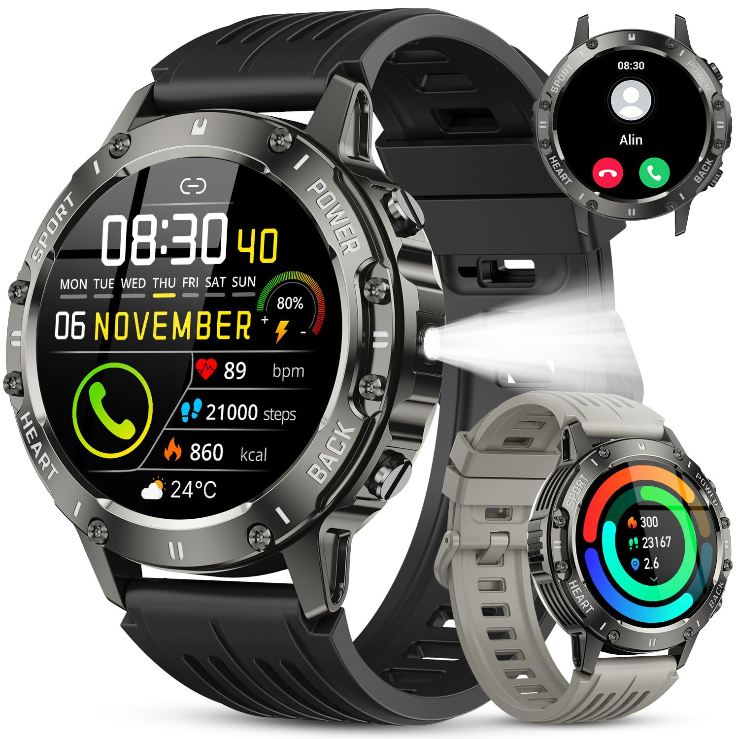 Smart Watch for Men Fitness Tracker: Bluetooth Waterproof Make - Product Imagery