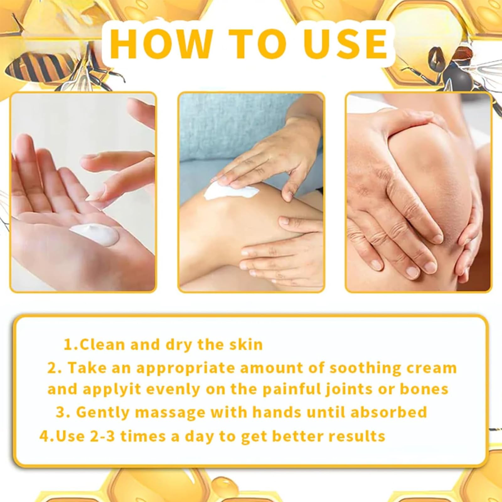 huatinent 2Pcs Bee Venom Cream,Bee Venom Relief Bone Healing Cream,Professional Bee Venom Joint Cream,For Back,Knee,Hands,Neck,Feet,All Skin Types
