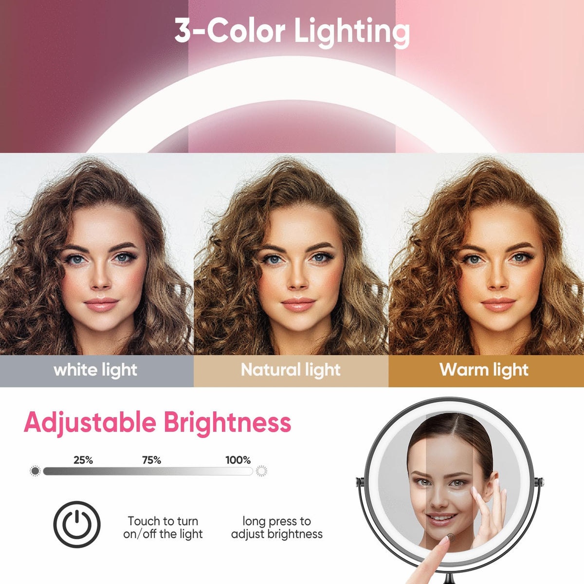 8 Rechargeable Wall Mounted Makeup Mirror with Lights - FASCINATE Official Imagery - 5