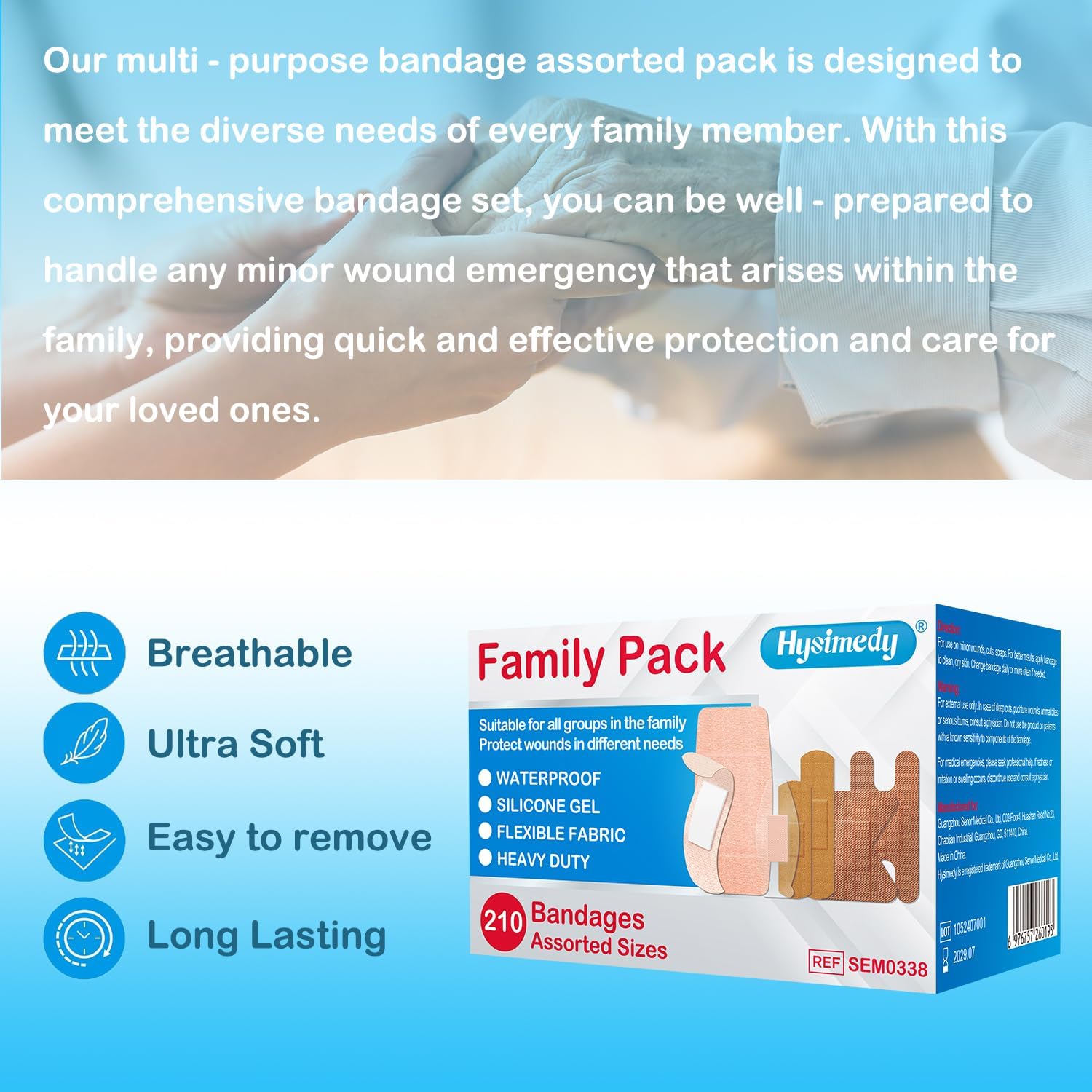 Hysimedy Assorted Bandages Variety Pack 210 Count 4 Styles for Wounds Care