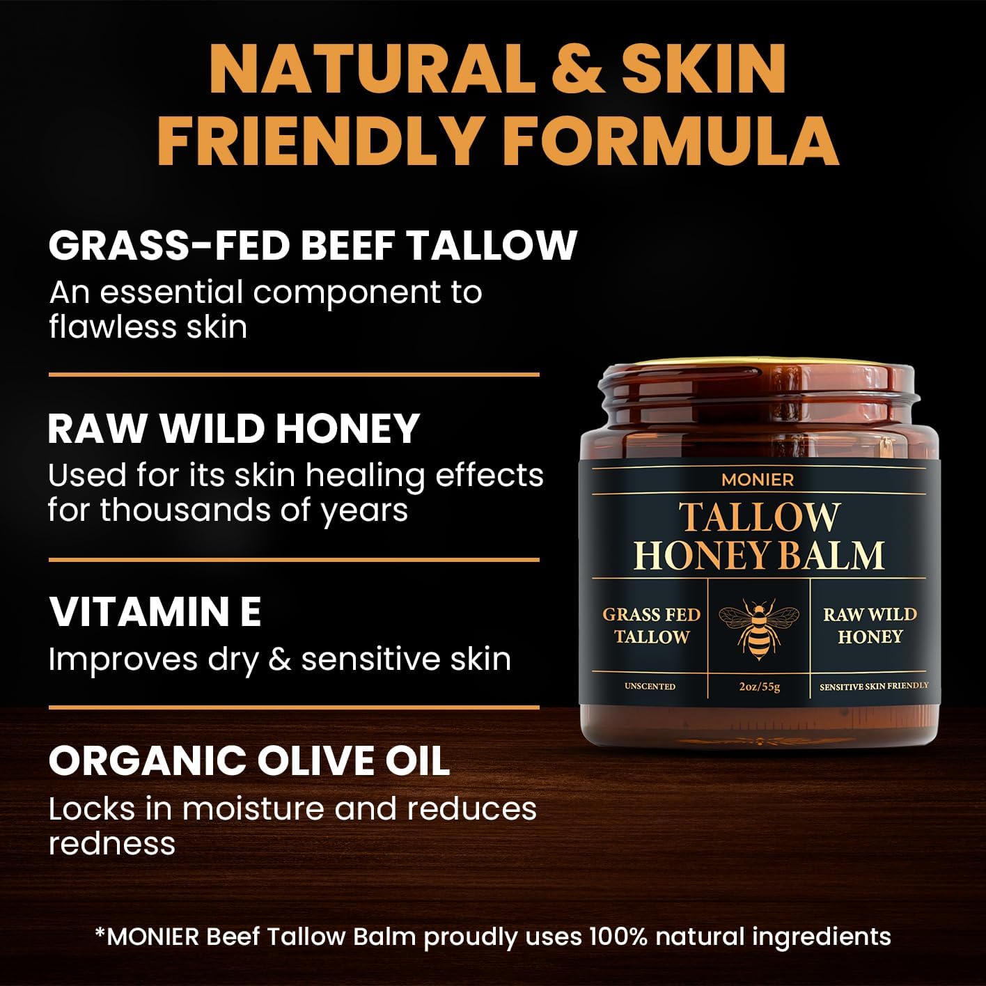 MONIER Beef Tallow and Honey Balm for Skin and Face – Moisturizer - MONIER Official Product View 3