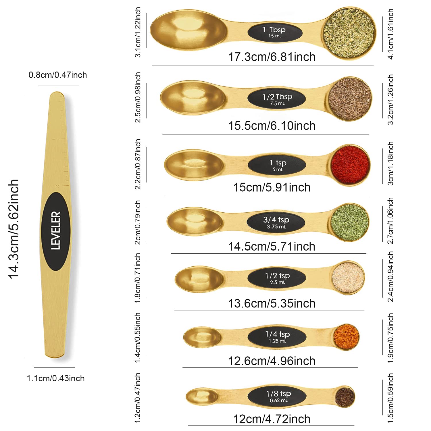 BIDFUL Magnetic Measuring Spoons Set Stainless Steel with Leveler by BIDFUL - Angle View 2